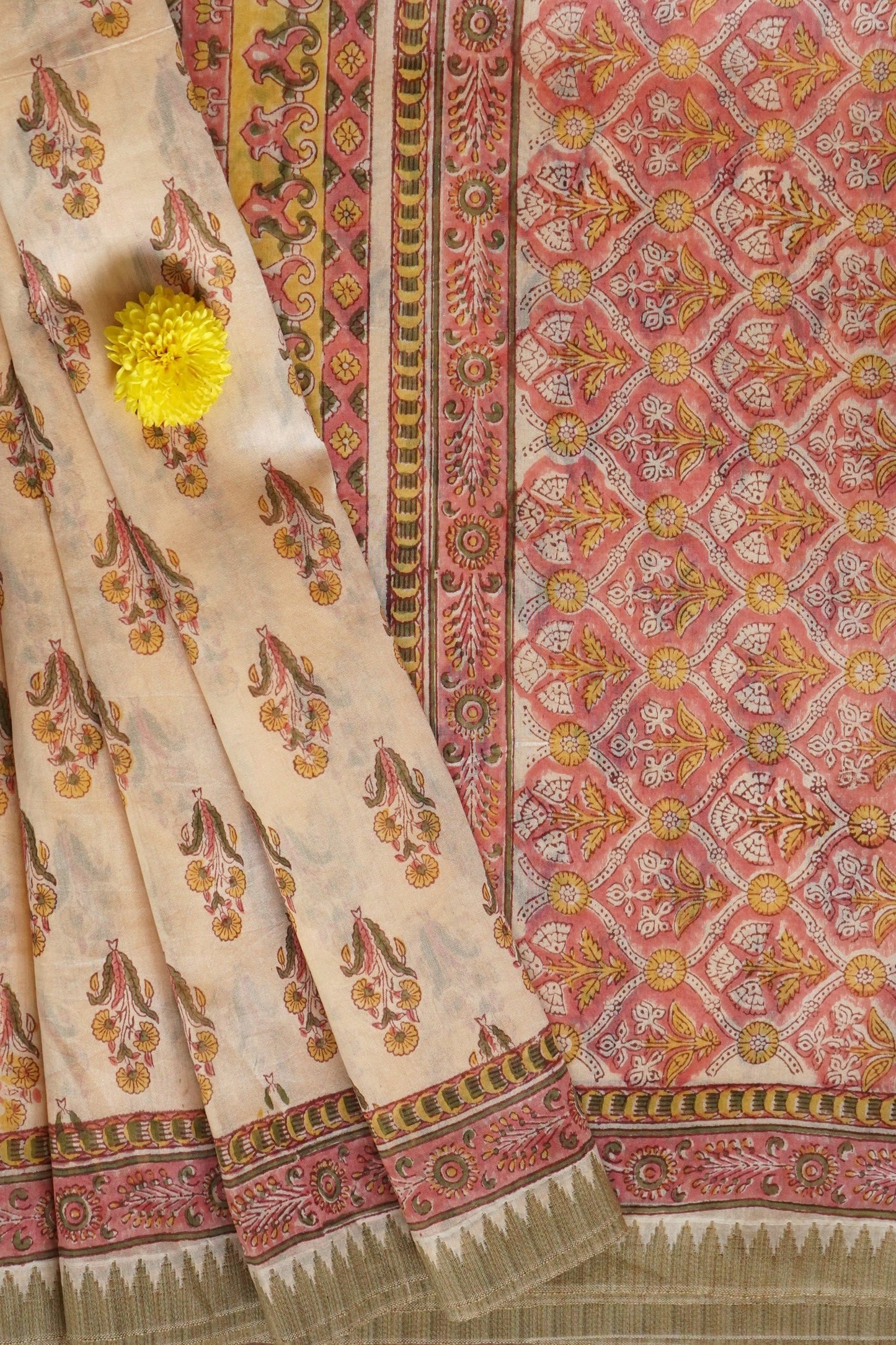 Hand Block Printed Chanderi Silk Cotton Saree