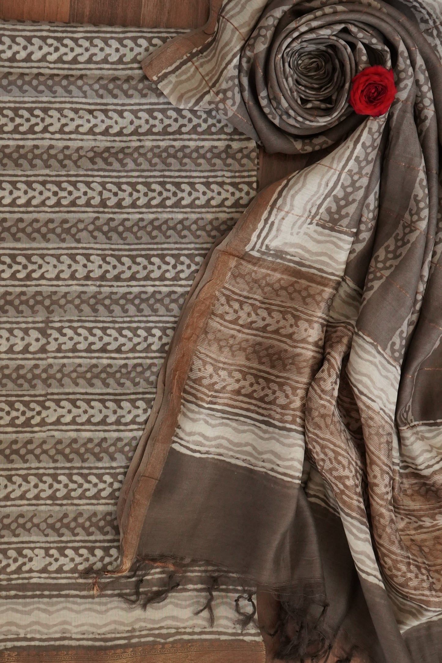 Hand Block Printed Chanderi Silk Cotton Suit Set