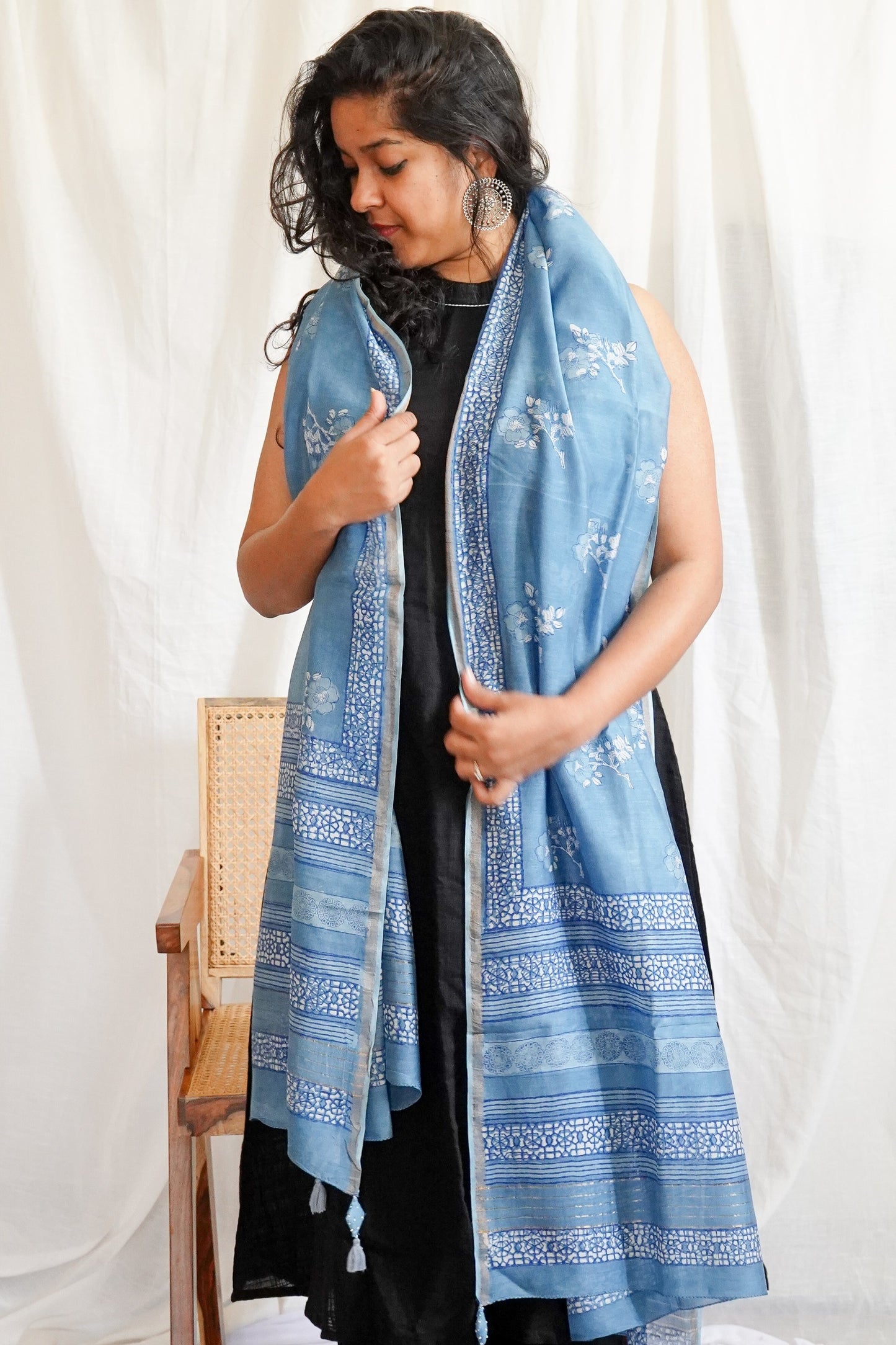 Hand Block Printed Chanderi Silk Cotton Dupatta