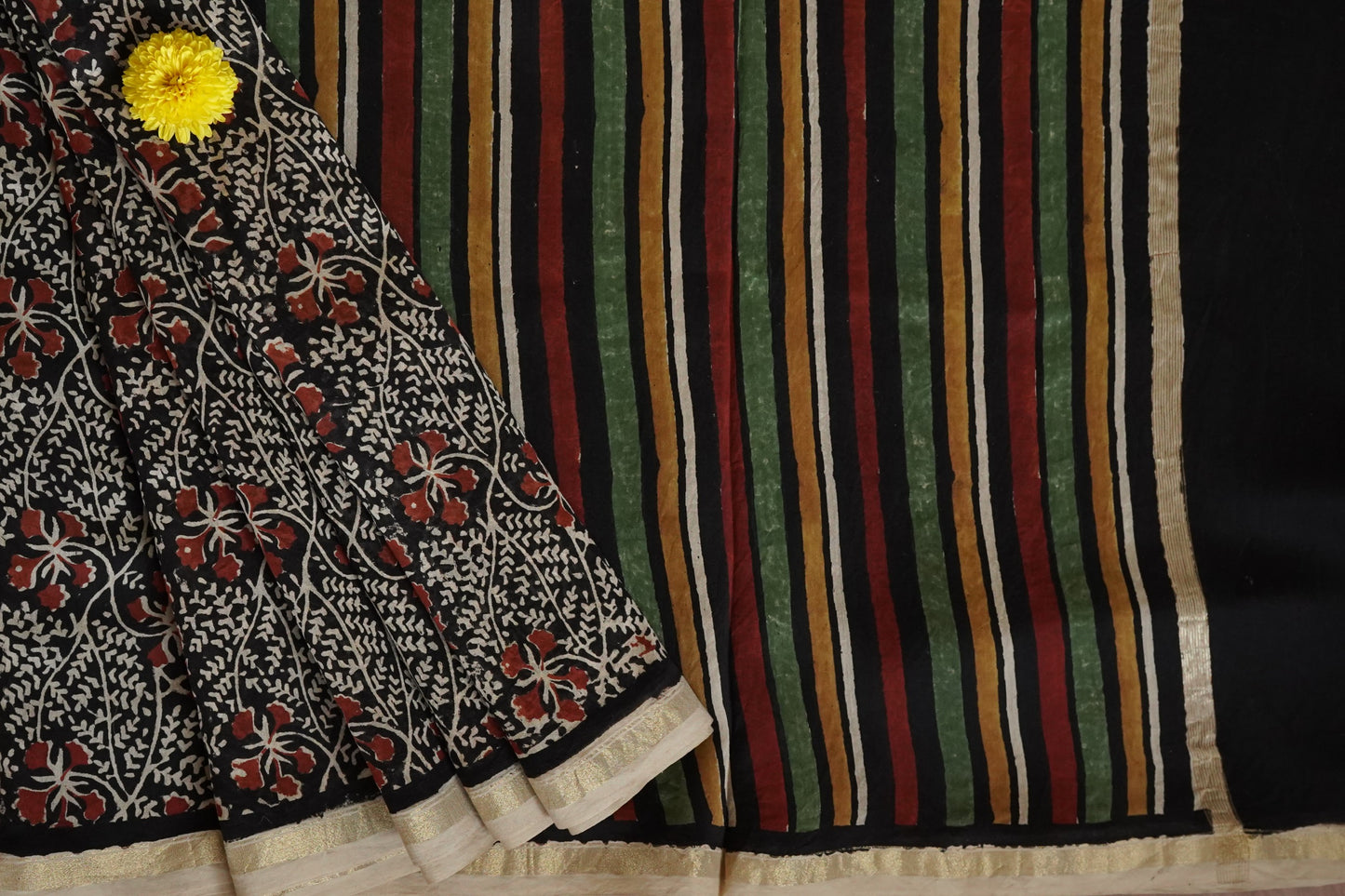 Hand Block Printed Chanderi Silk Cotton Saree