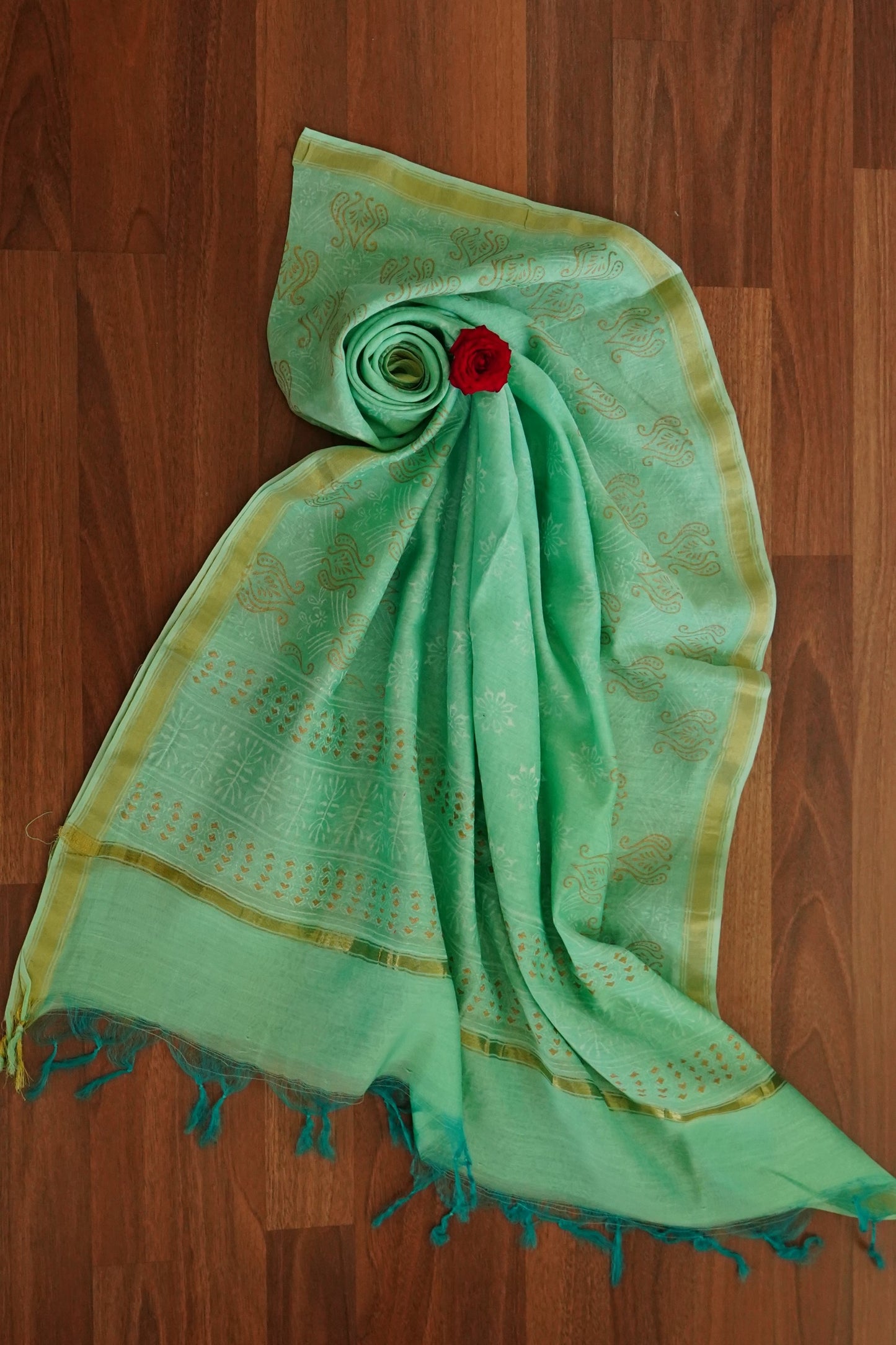 Hand Block Printed Chanderi Silk Cotton Suit Set