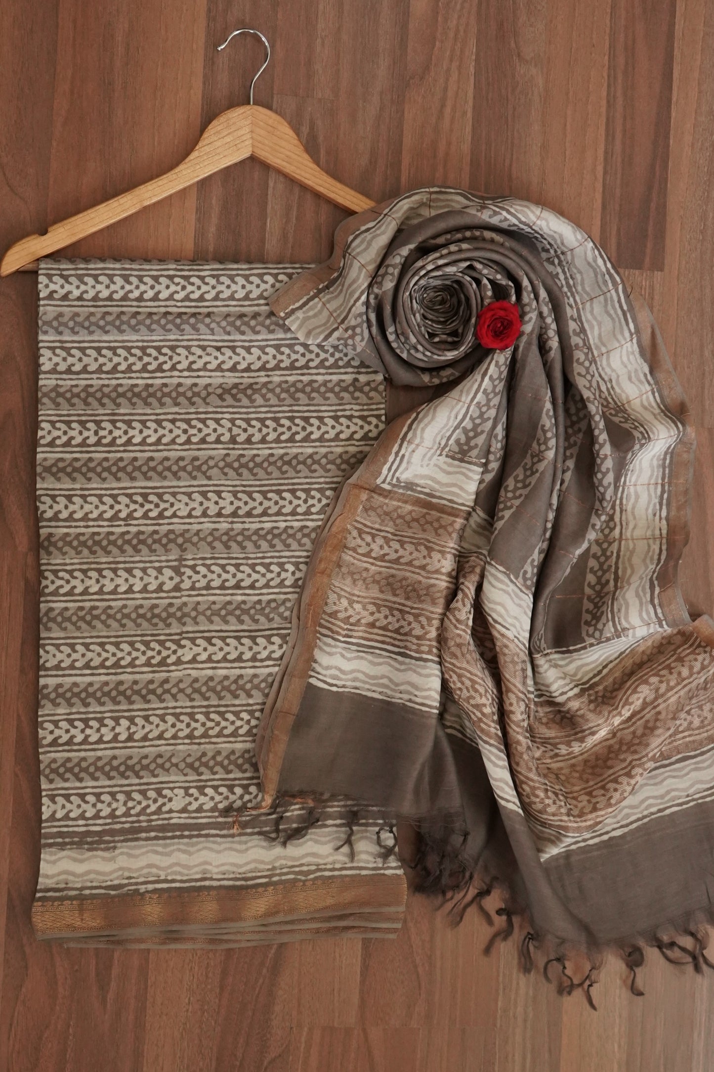 Hand Block Printed Chanderi Silk Cotton Suit Set