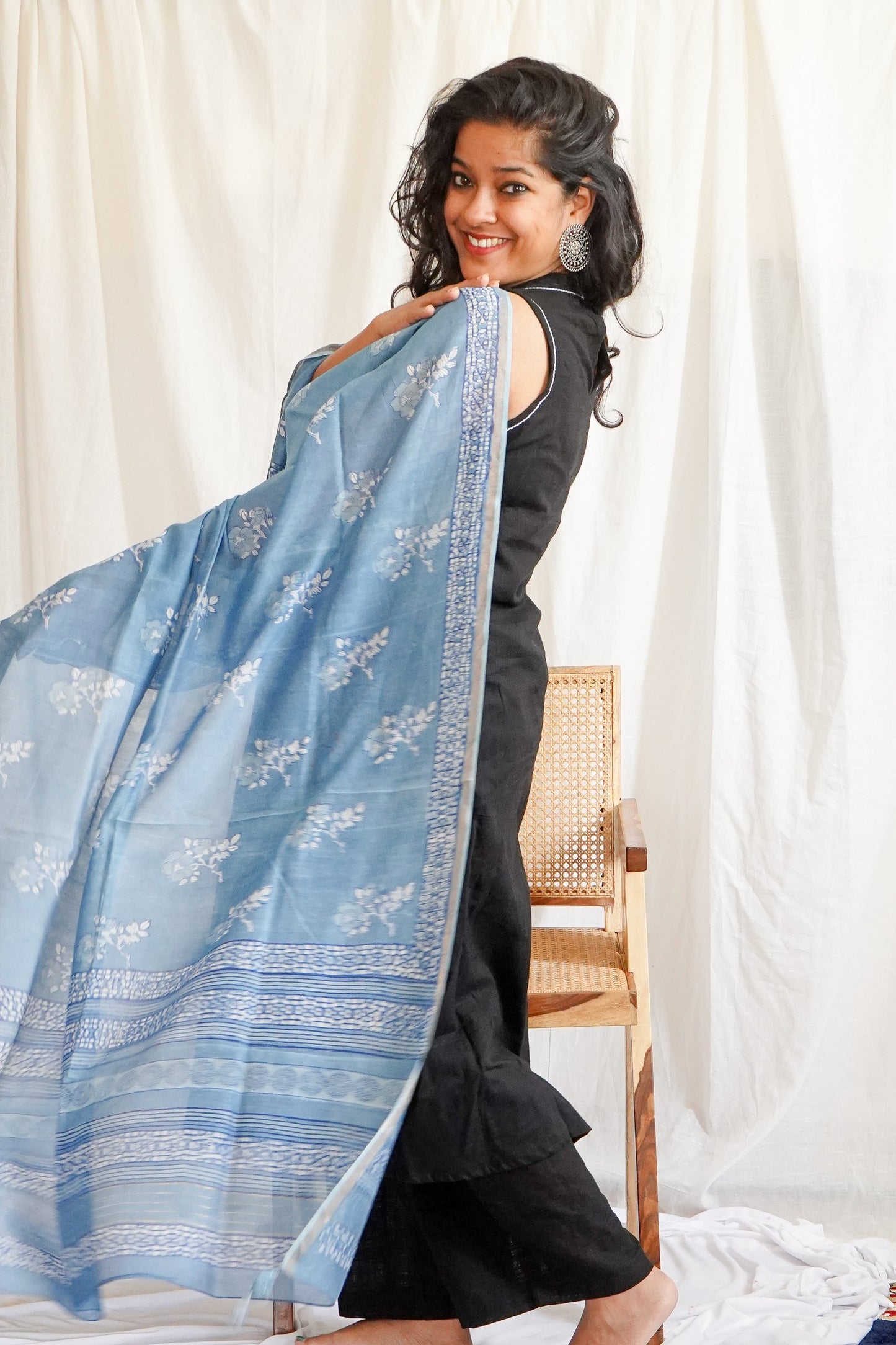 Hand Block Printed Chanderi Silk Cotton Dupatta