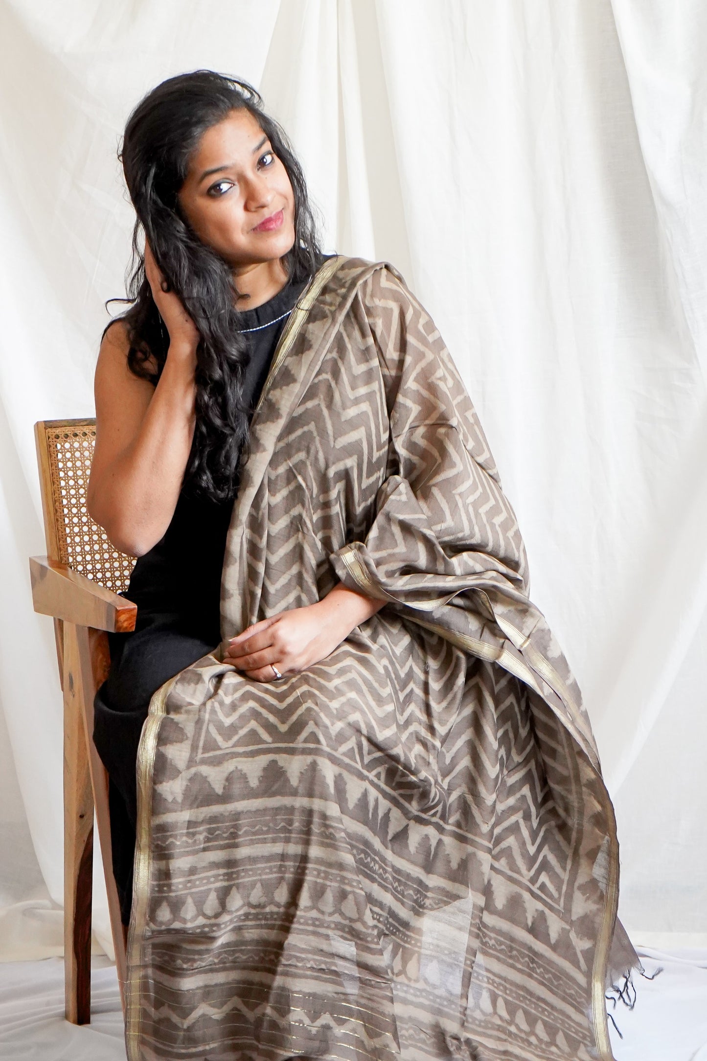Hand Block Printed Chanderi Silk Cotton Dupatta