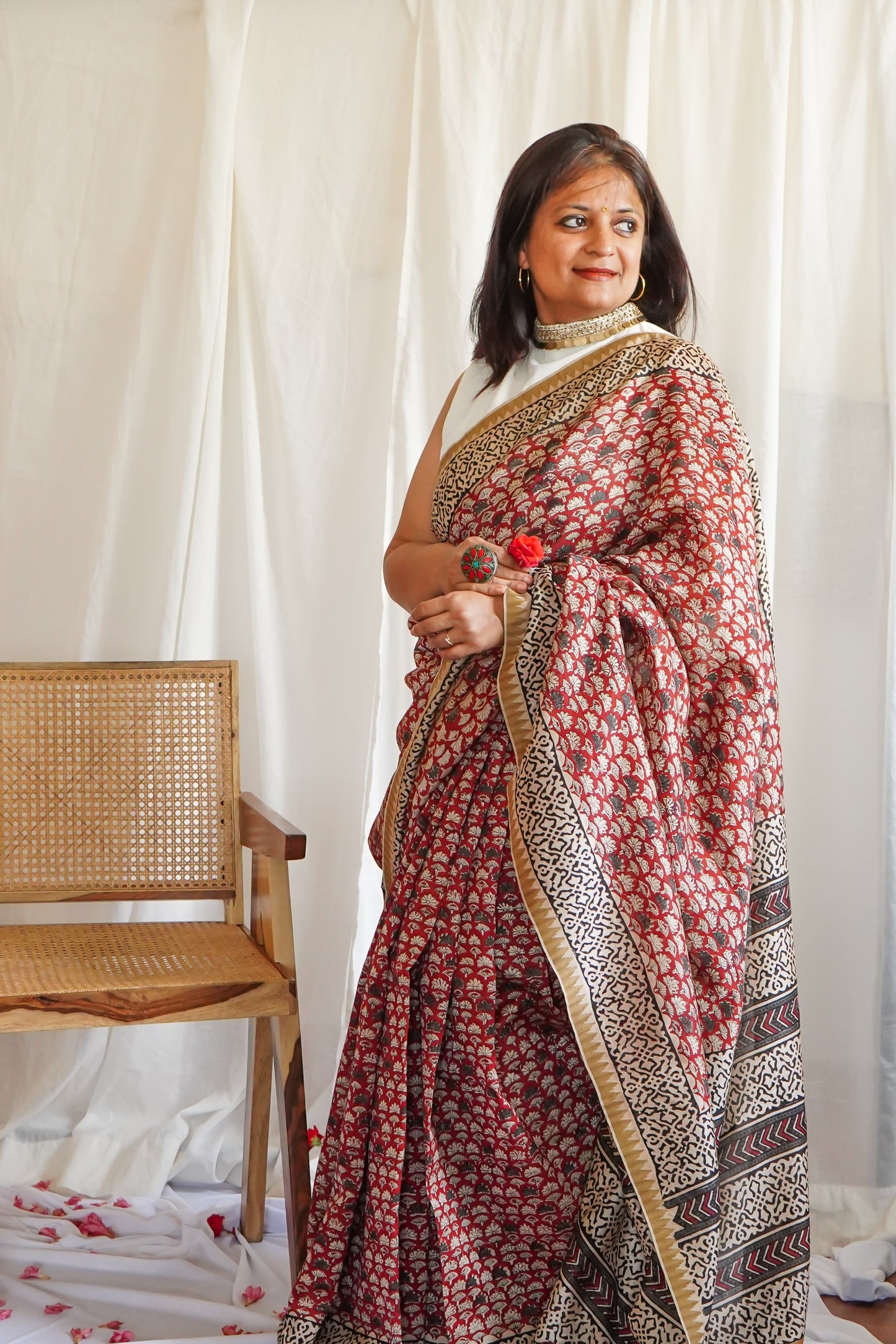 Hand Block Printed Chanderi Silk Cotton Saree