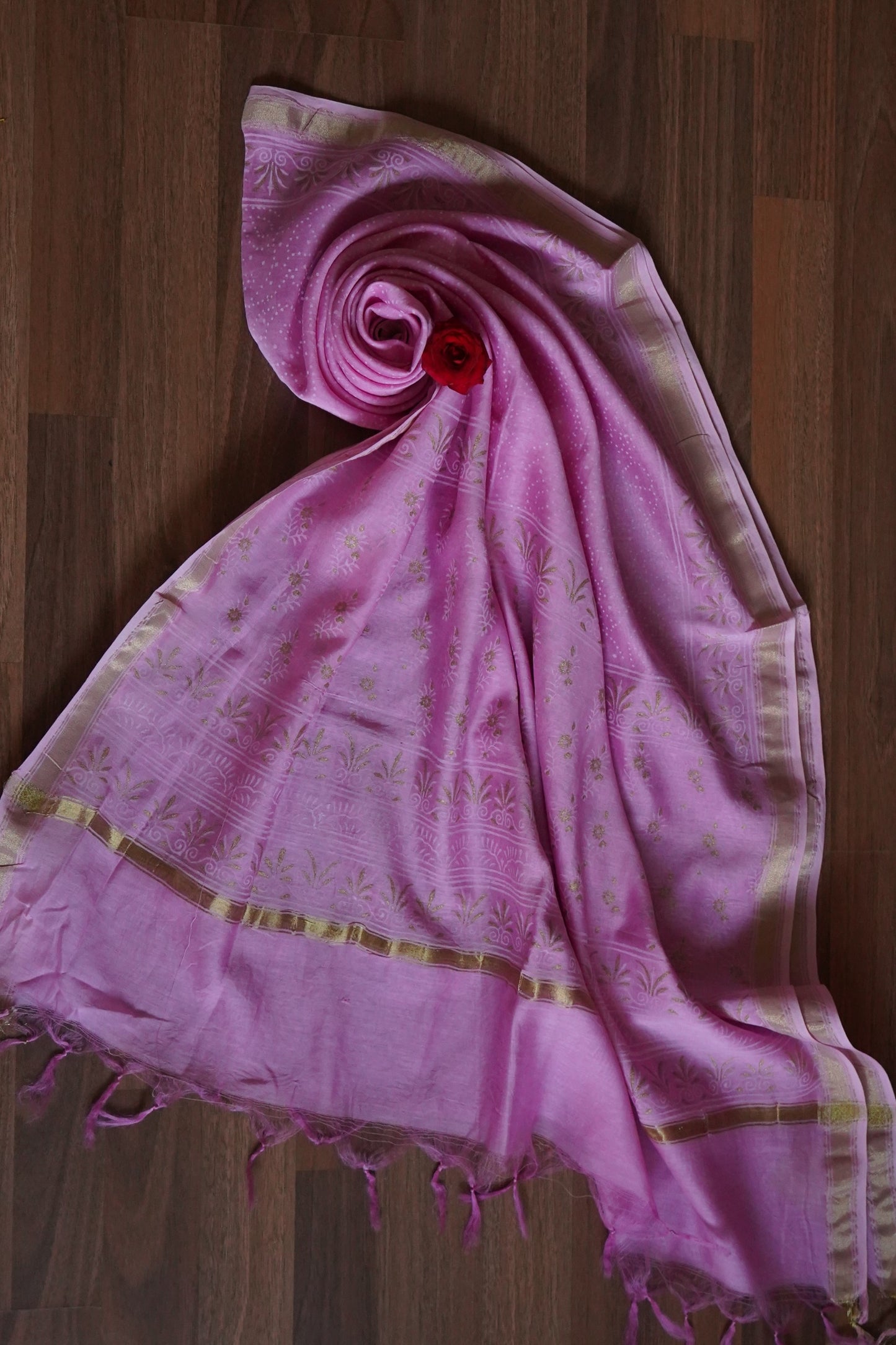 Hand Block Printed Chanderi Silk Cotton Suit Set