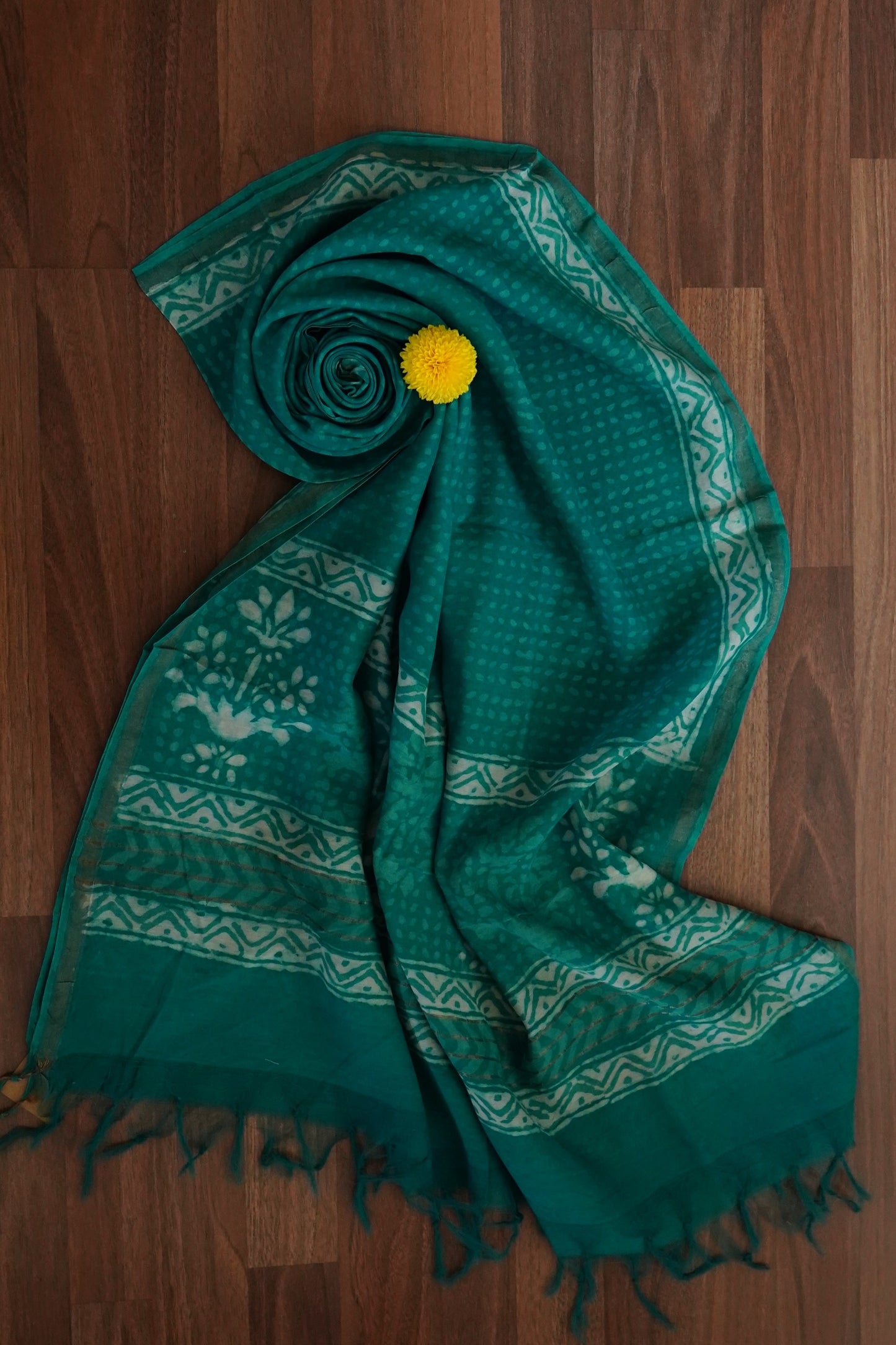 Hand Block Printed Chanderi Silk Cotton Suit Set