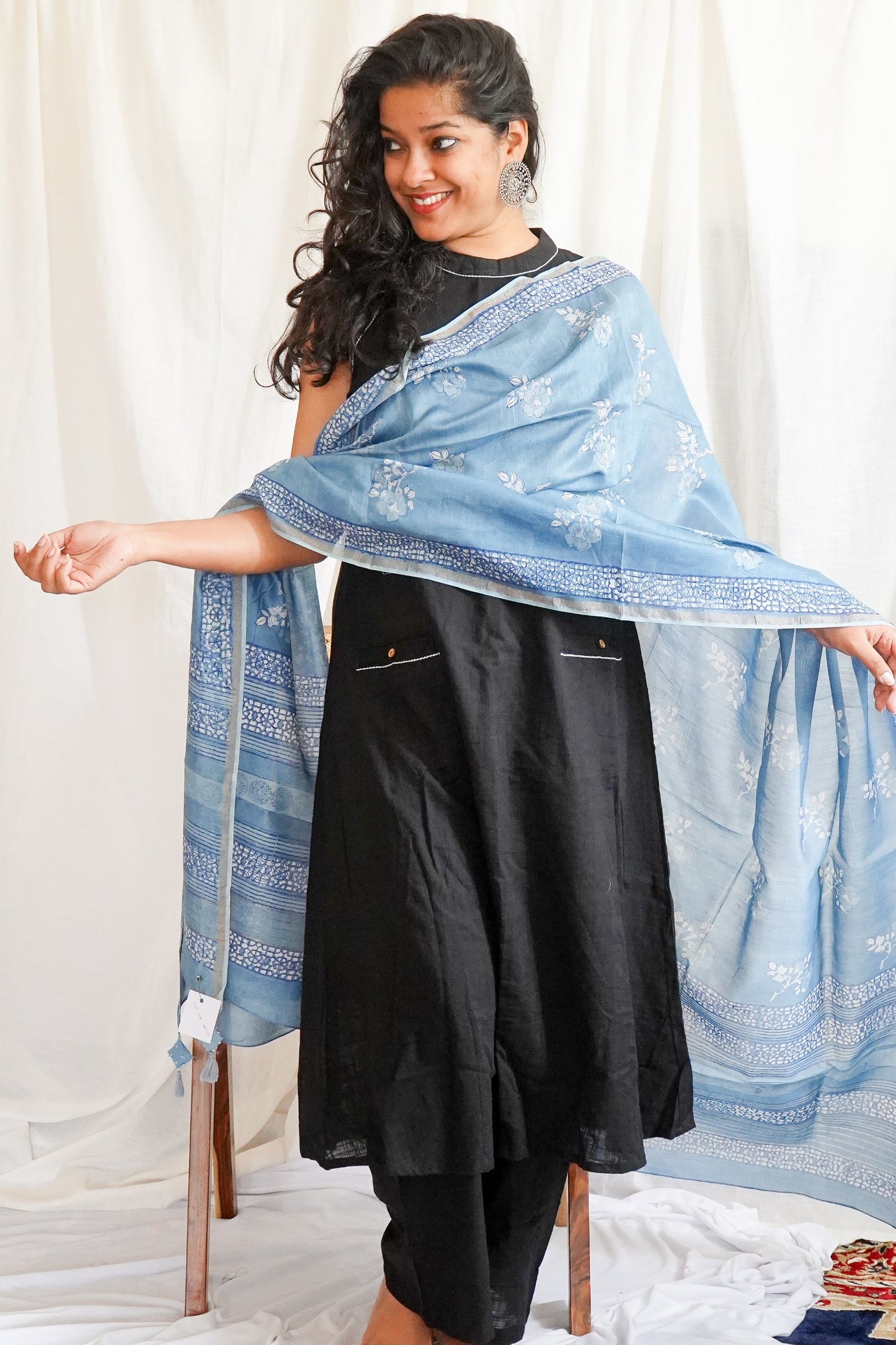 Hand Block Printed Chanderi Silk Cotton Dupatta