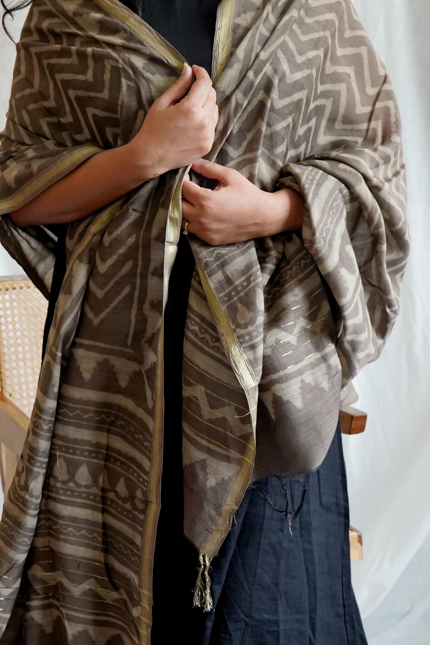 Hand Block Printed Chanderi Silk Cotton Dupatta