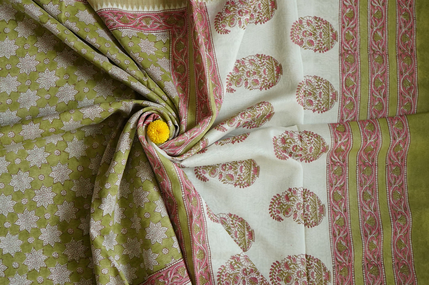 Hand Block Printed Chanderi Silk Cotton Saree