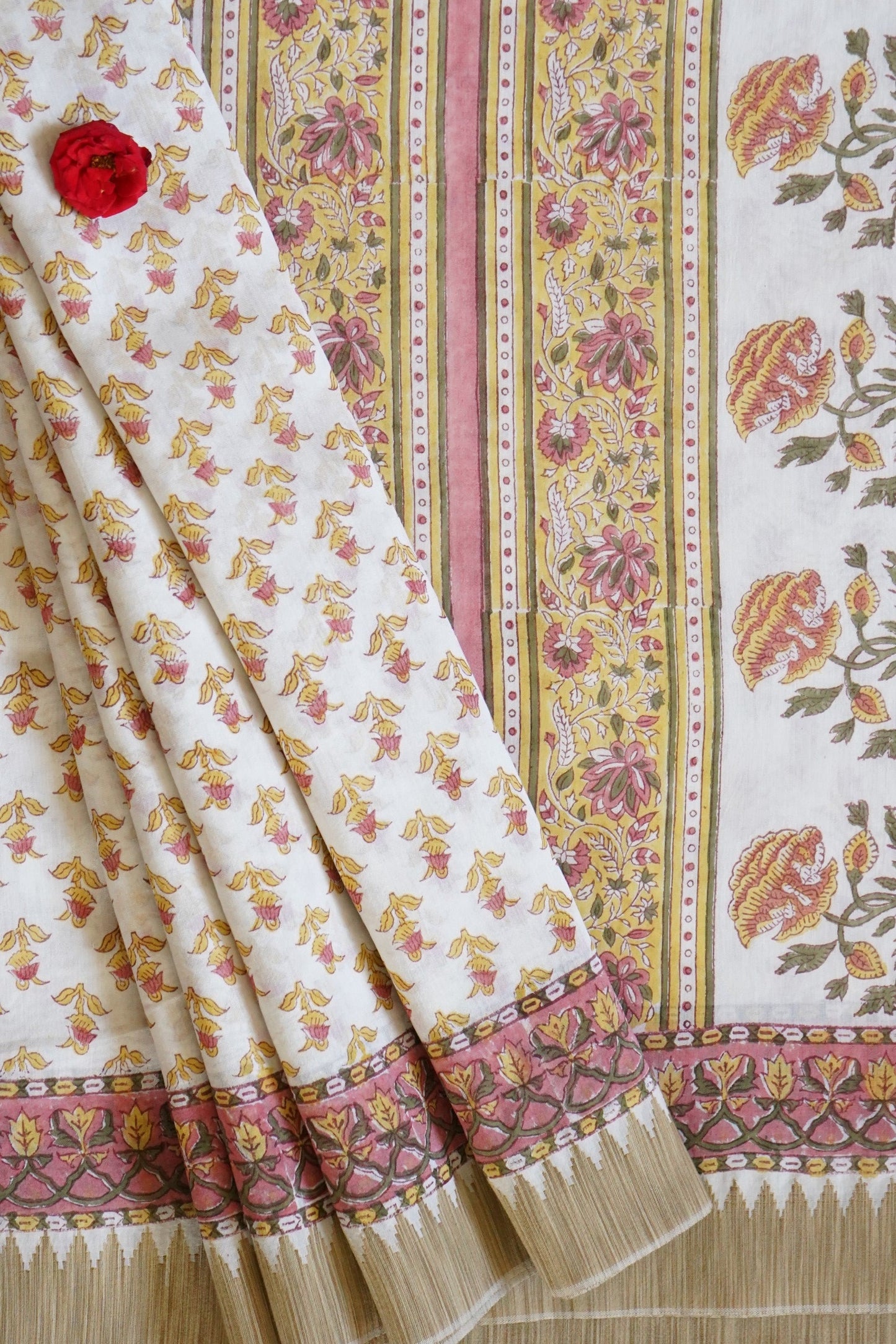Hand Block Printed Chanderi Silk Cotton Saree