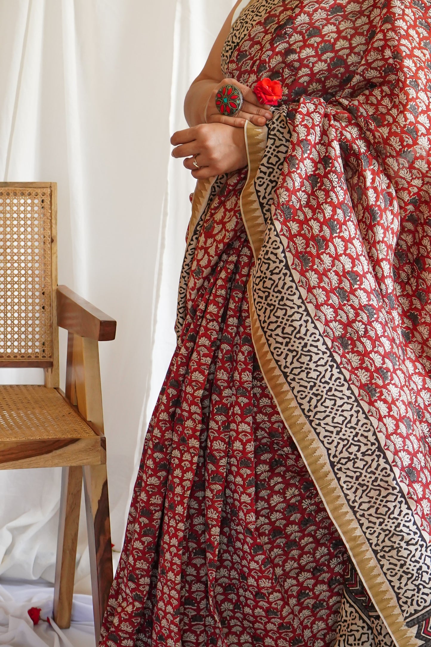 Hand Block Printed Chanderi Silk Cotton Saree