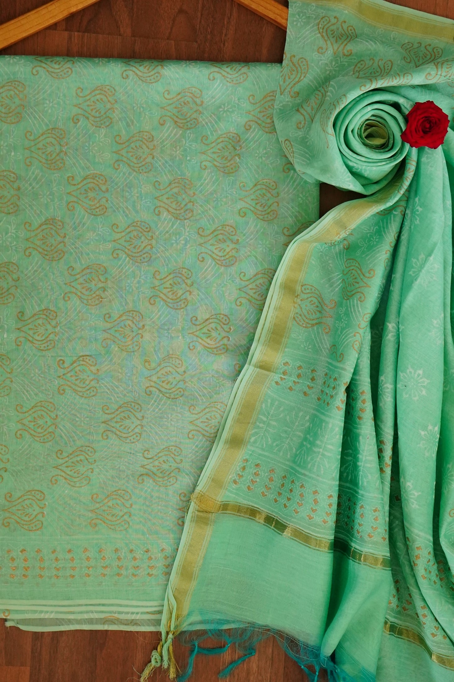 Hand Block Printed Chanderi Silk Cotton Suit Set