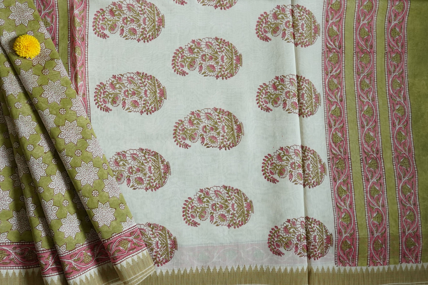 Hand Block Printed Chanderi Silk Cotton Saree
