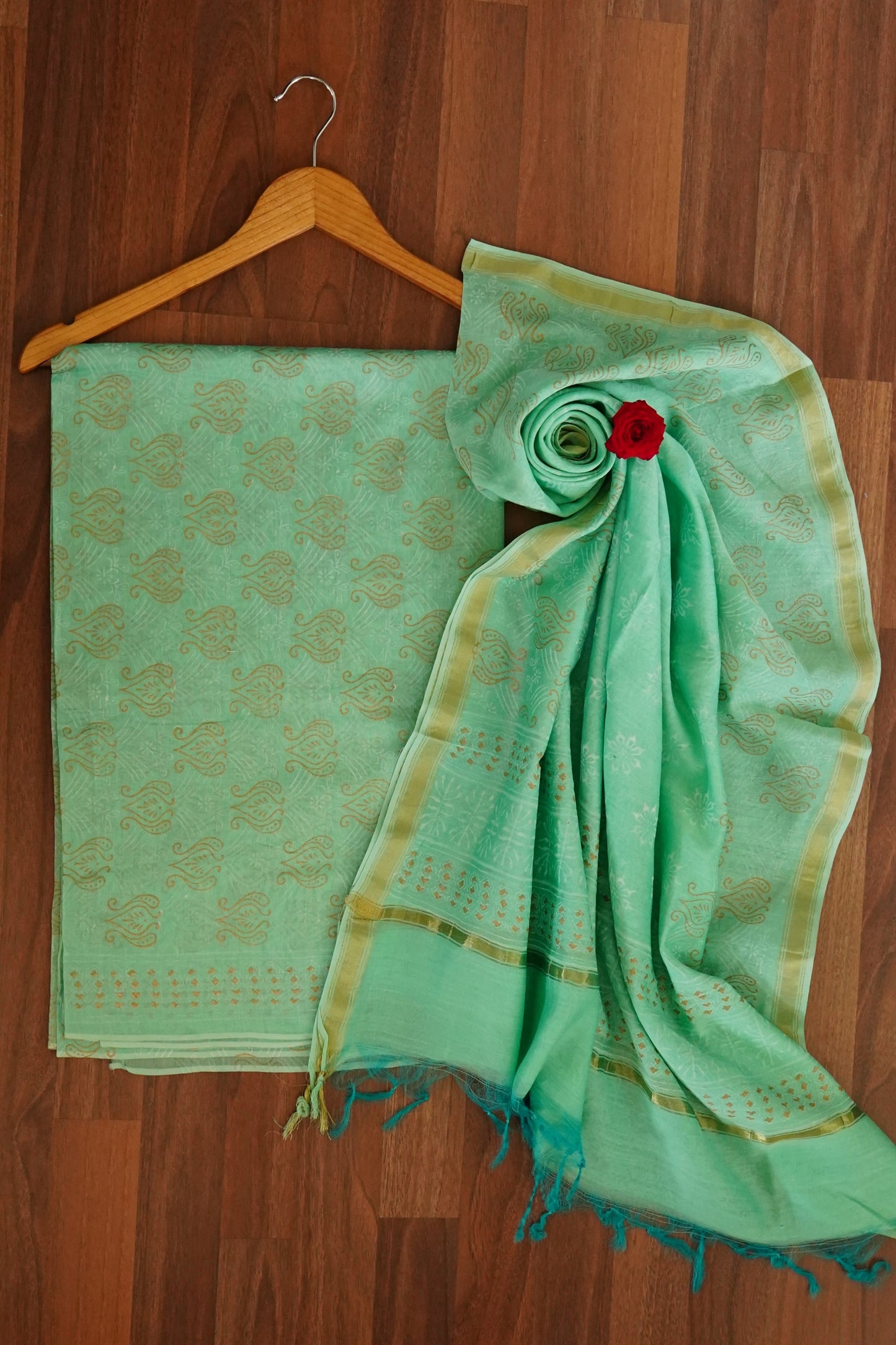 Hand Block Printed Chanderi Silk Cotton Suit Set