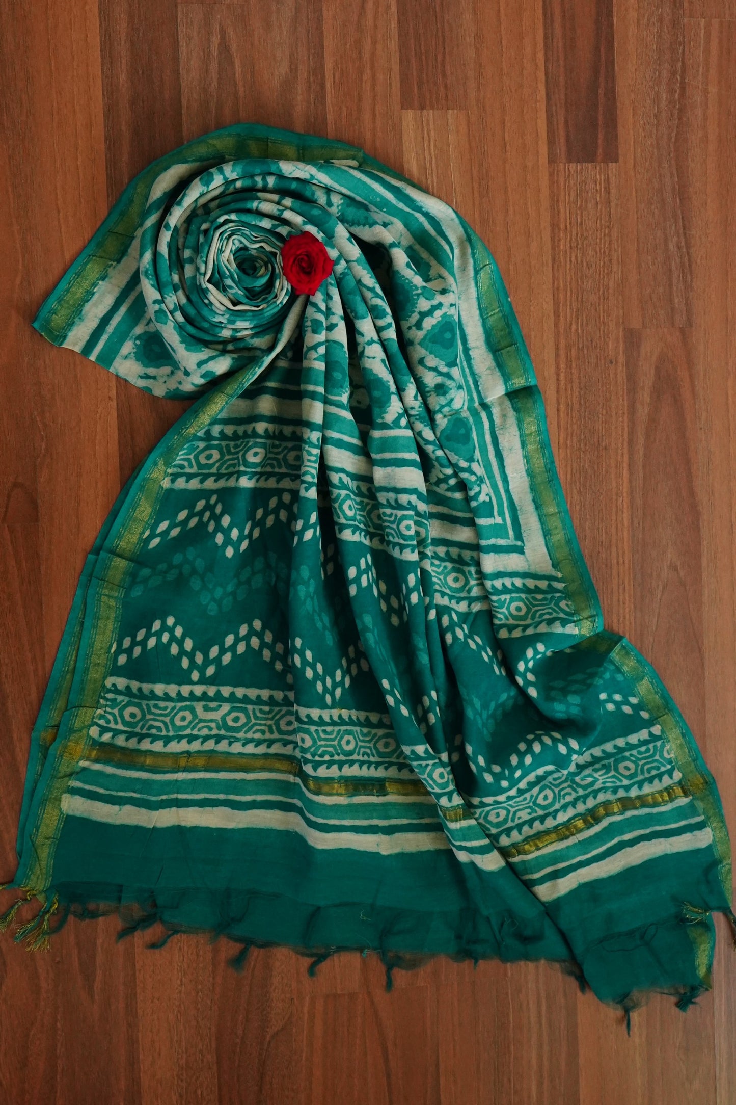 Hand Block Printed Chanderi Silk Cotton Suit Set