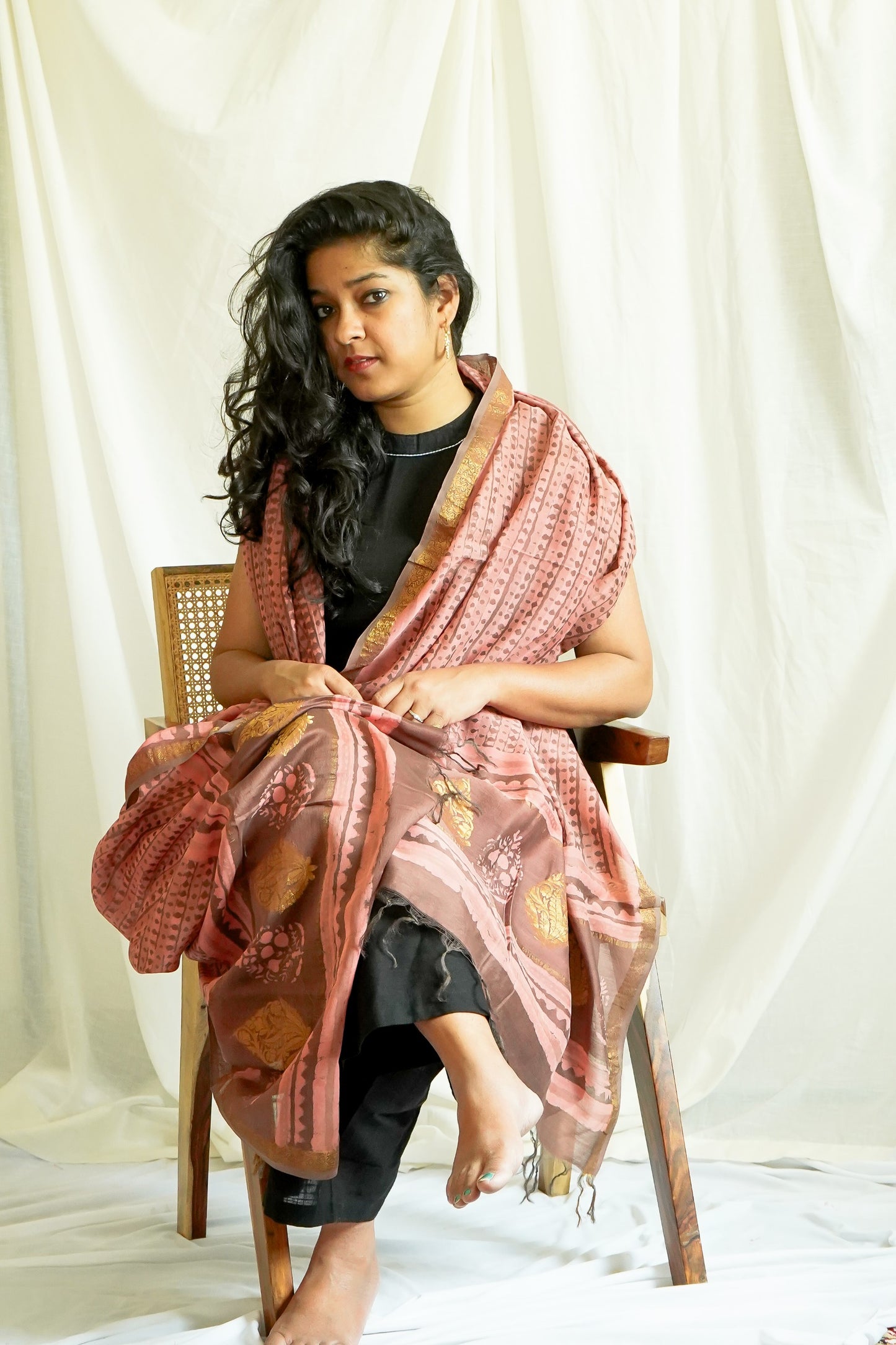 Hand Block Printed Chanderi Silk Cotton Dupatta