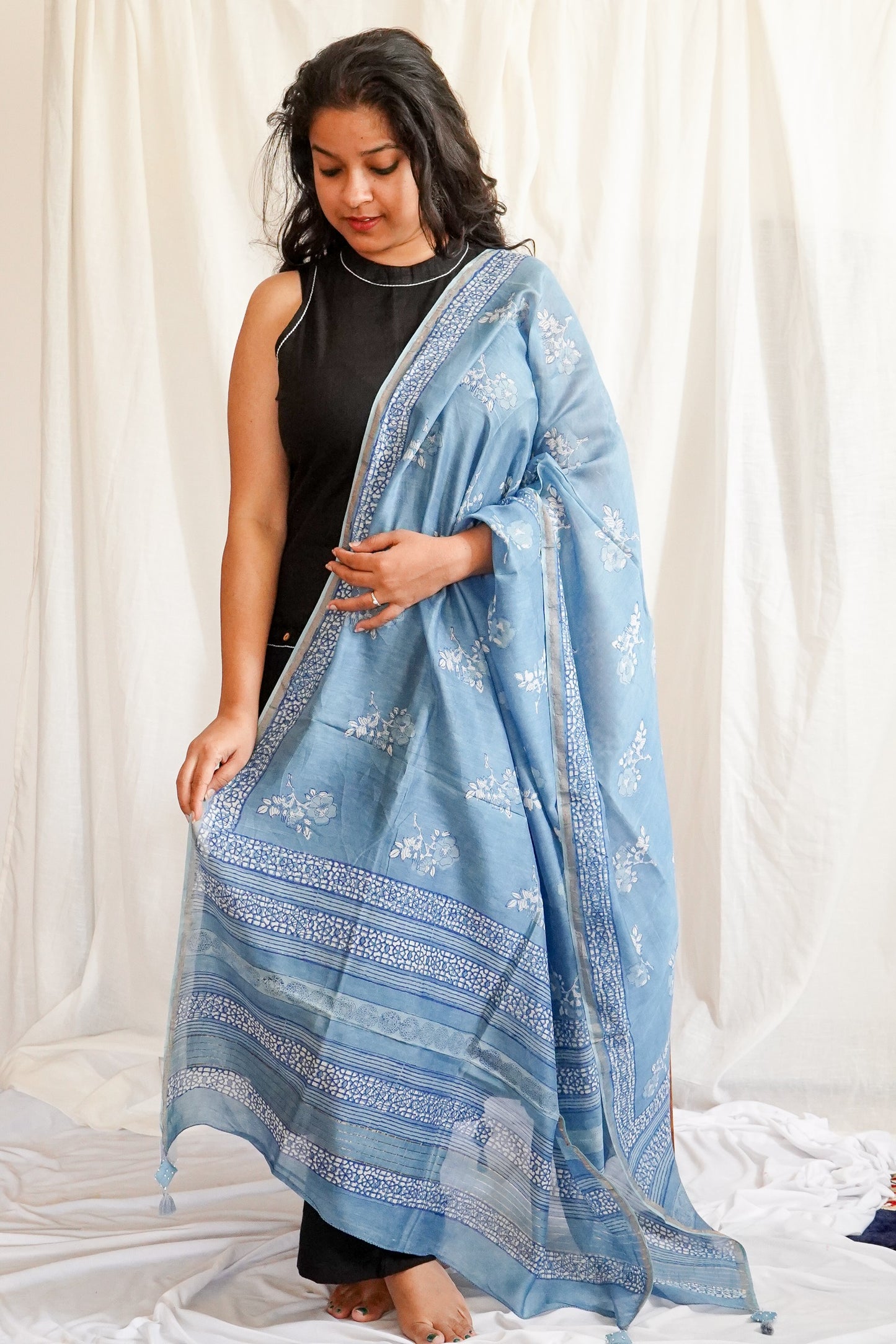Hand Block Printed Chanderi Silk Cotton Dupatta