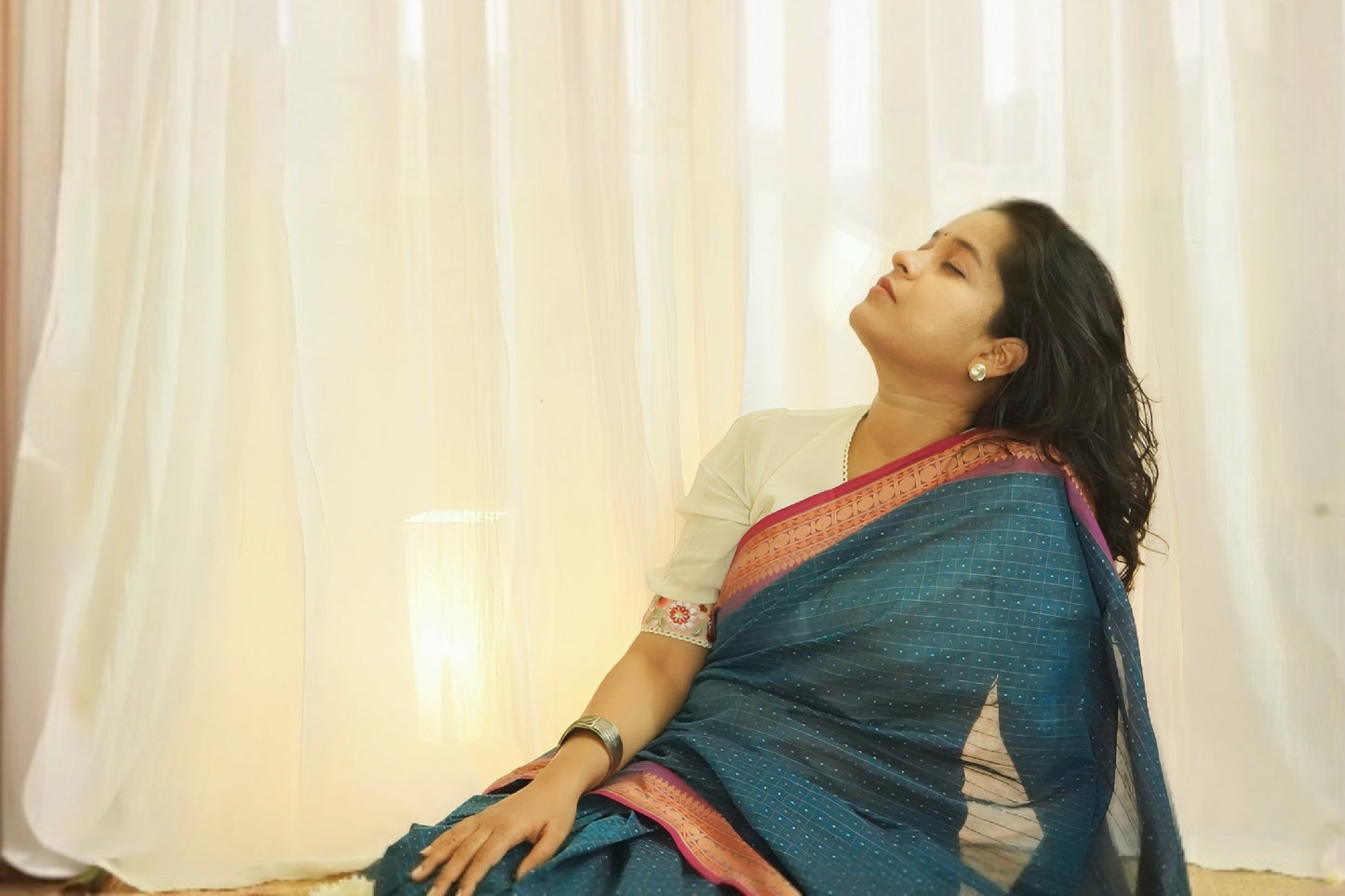 Chettinad Cotton Checks And Butta Blue Pink Saree