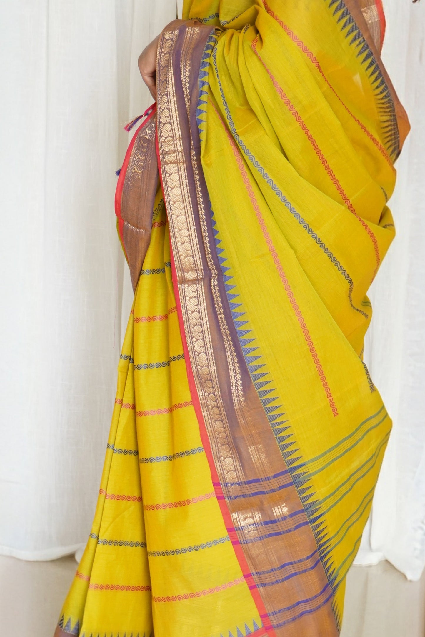 Chettinad Cotton Multicoloured Stripes Green Saree