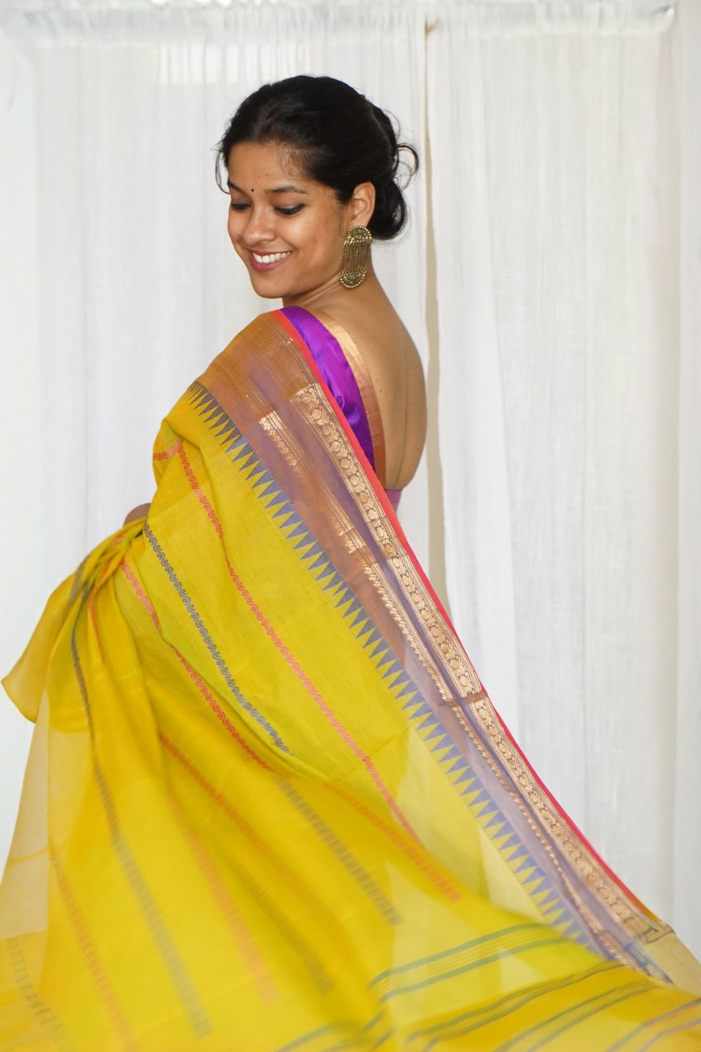 Chettinad Cotton Multicoloured Stripes Green Saree