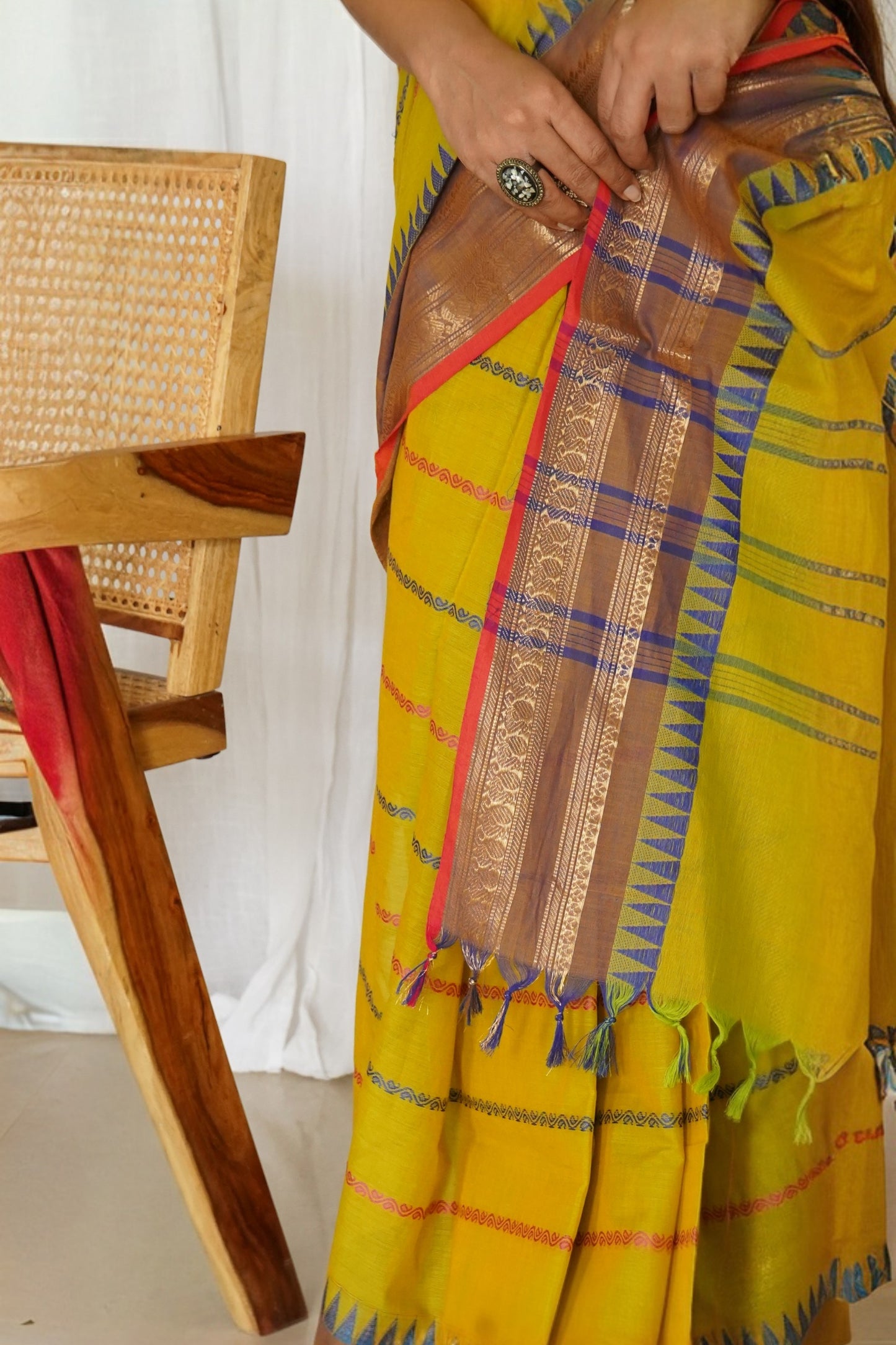 Chettinad Cotton Multicoloured Stripes Green Saree