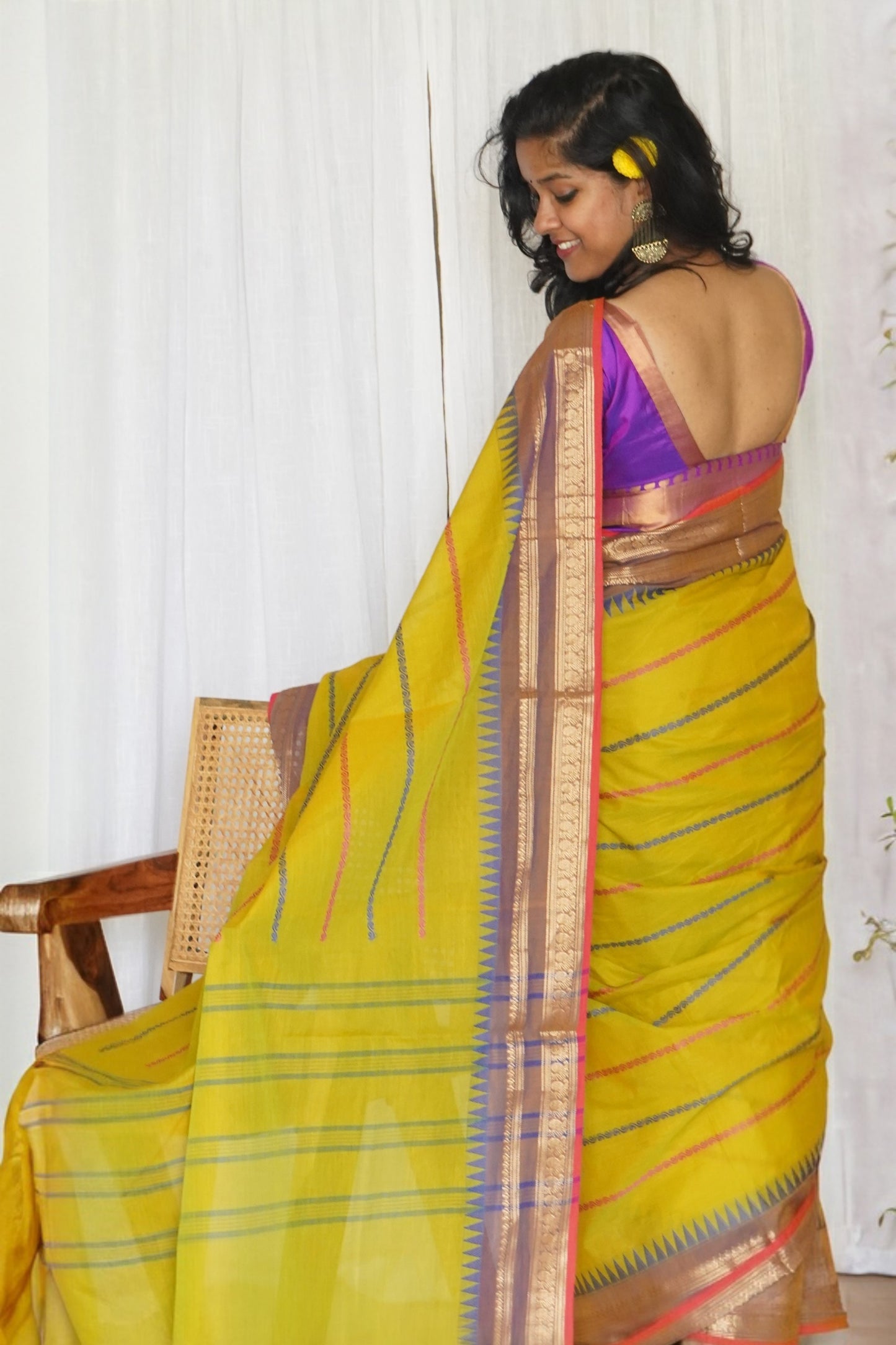 Chettinad Cotton Multicoloured Stripes Green Saree