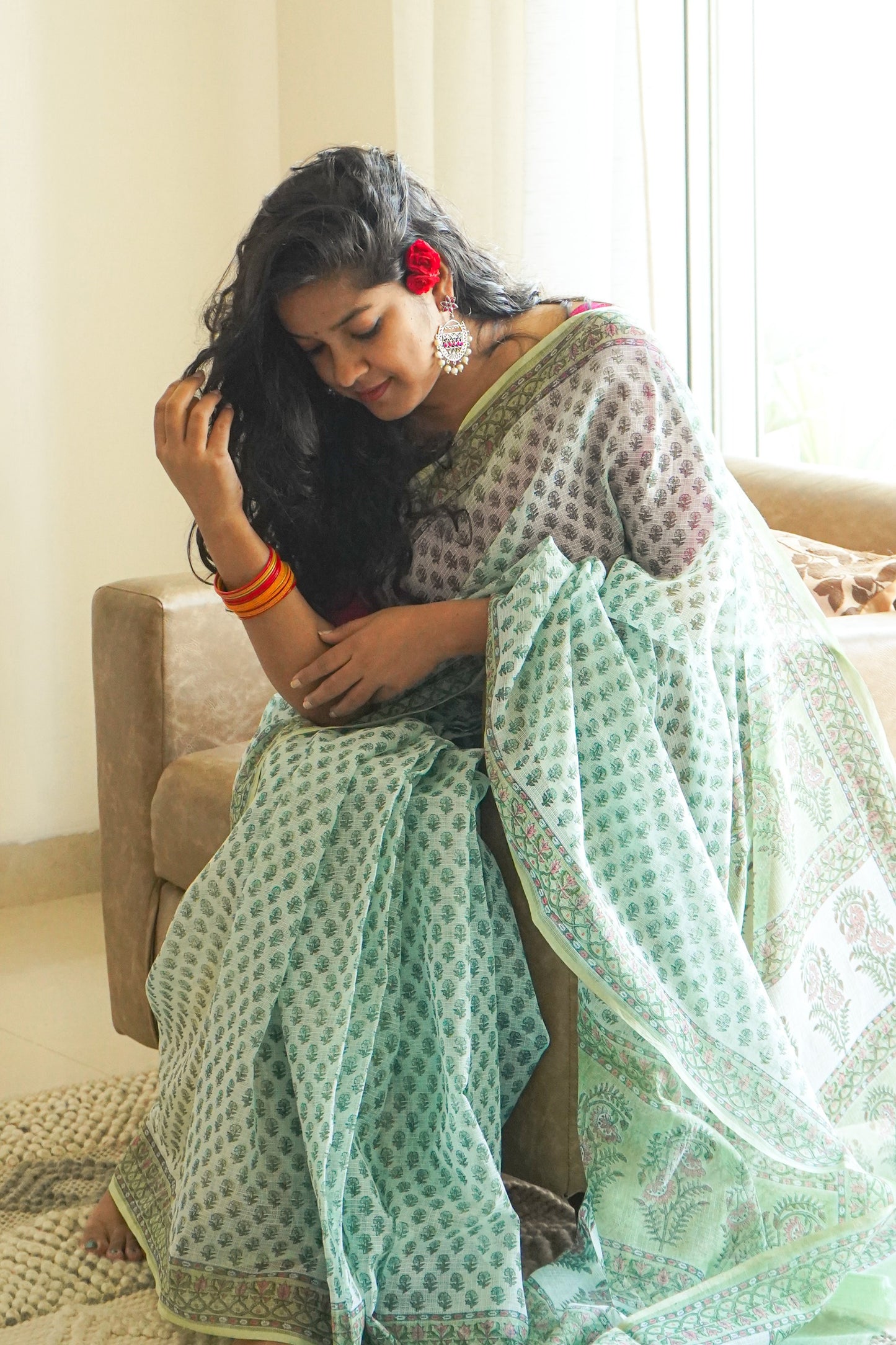 Hand Block Printed Kota Cotton Saree