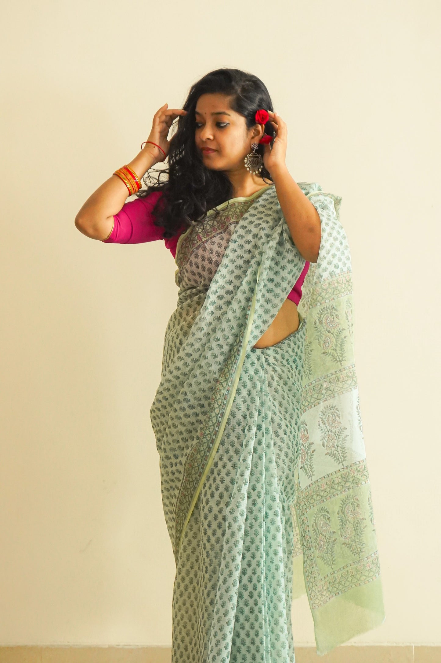 Hand Block Printed Kota Cotton Saree