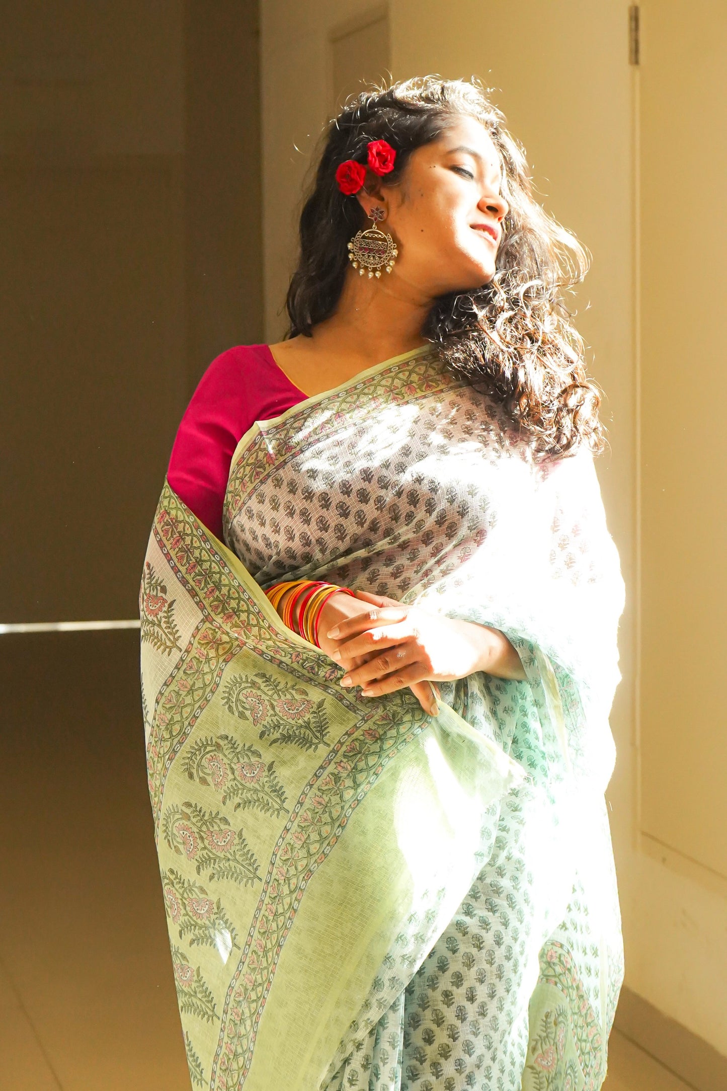 Hand Block Printed Kota Cotton Saree