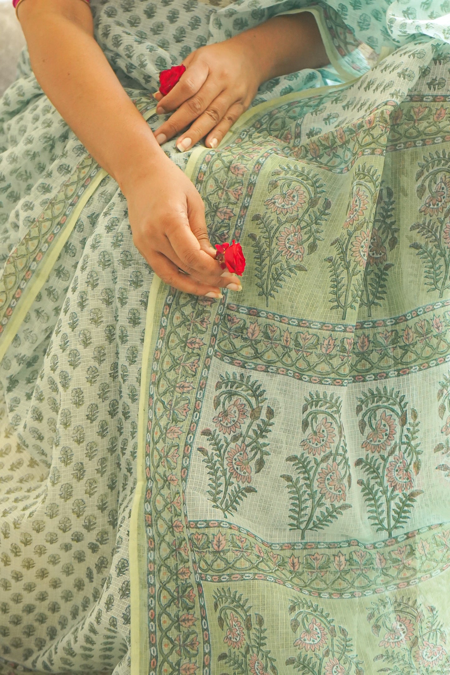 Hand Block Printed Kota Cotton Saree