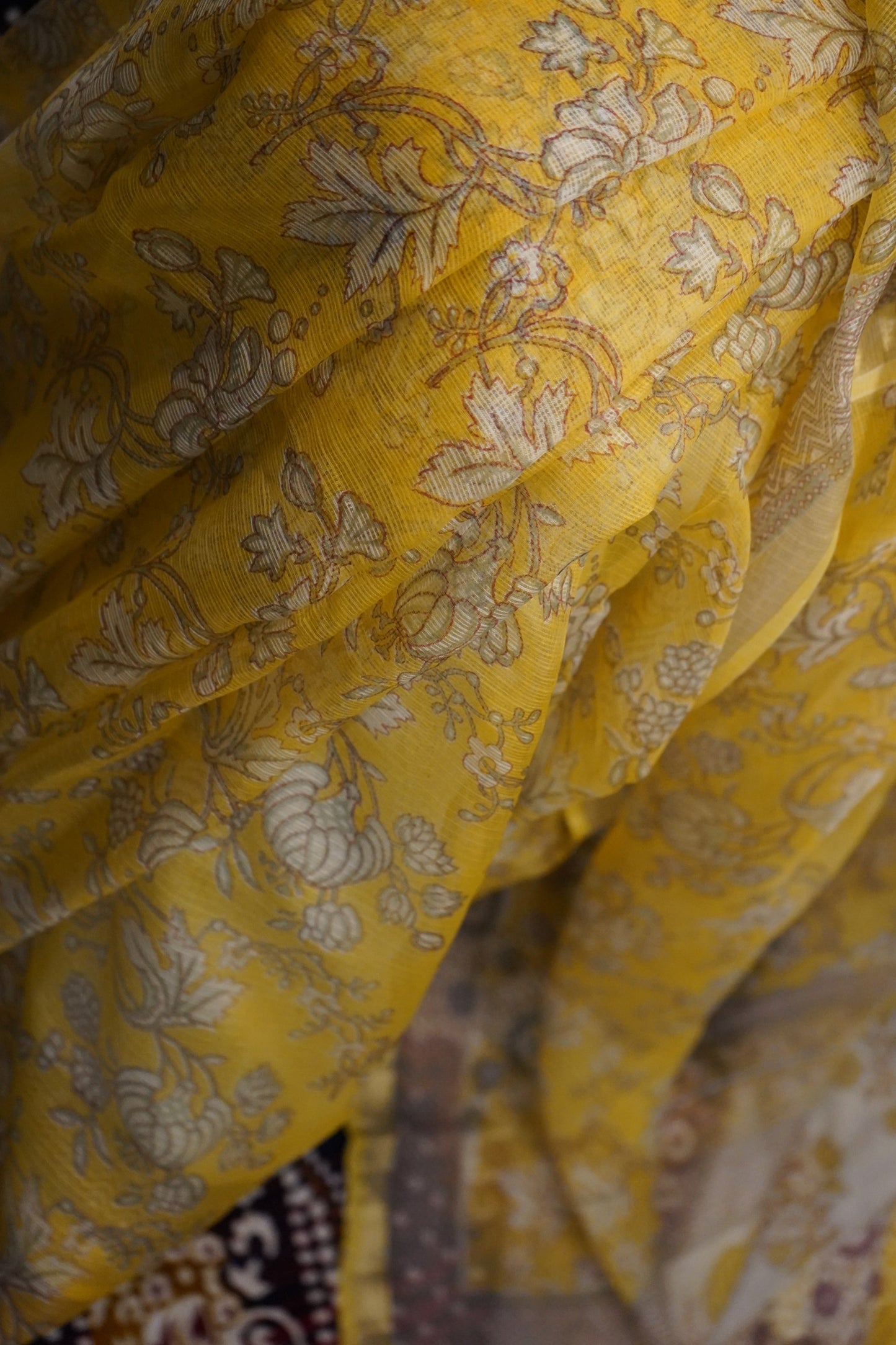 Yellow Handblock Printed Kota Silk Saree