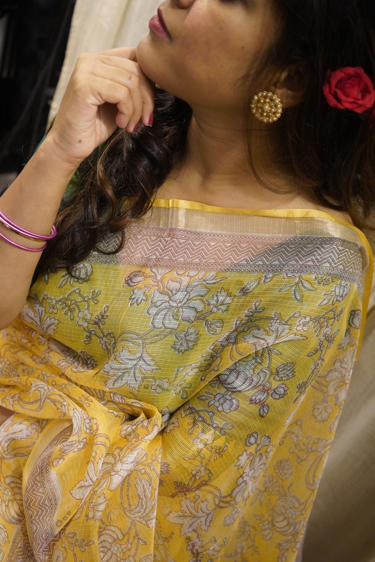 Yellow Handblock Printed Kota Silk Saree