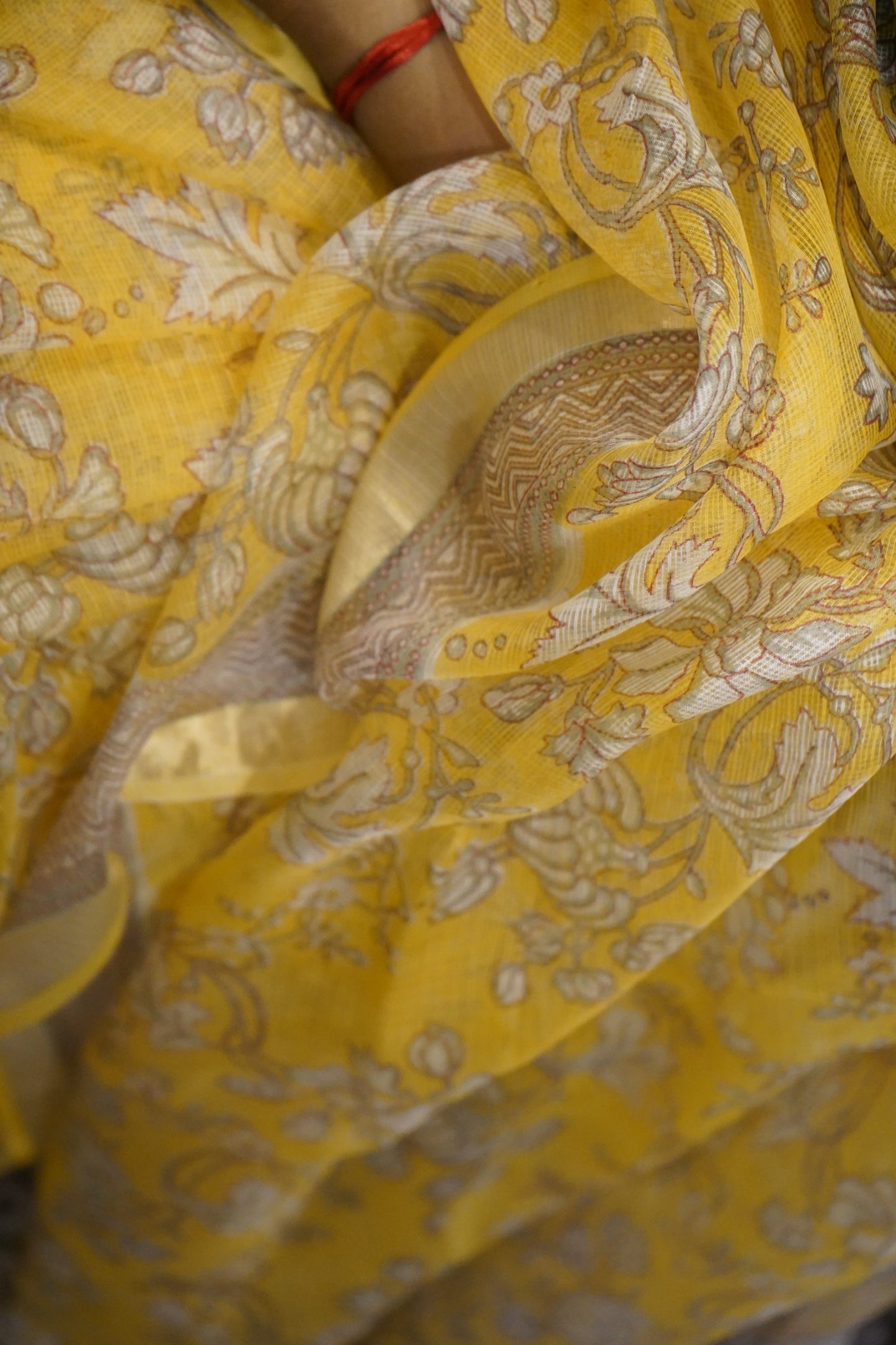 Yellow Handblock Printed Kota Silk Saree
