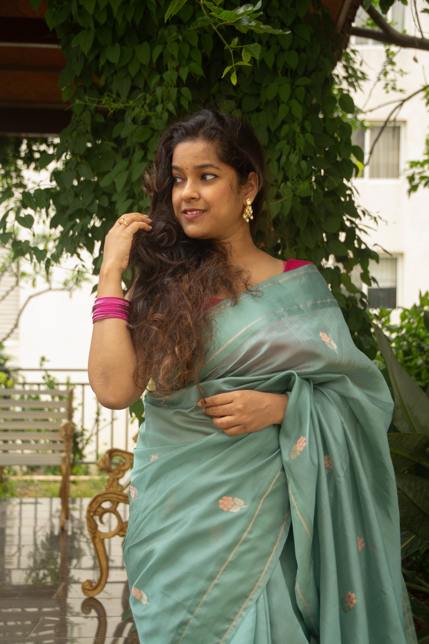 Seafoam Green Pure Chanderi Silk Saree