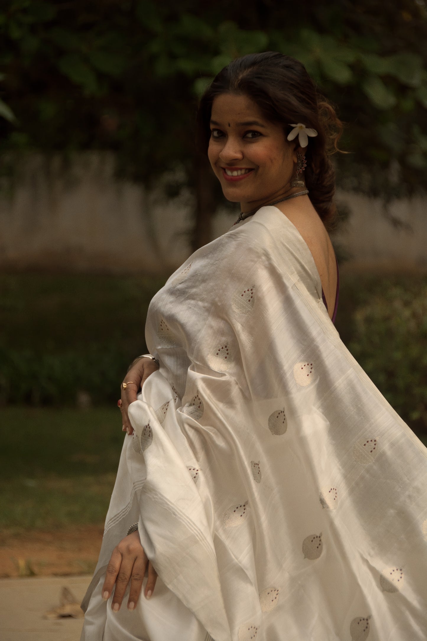 White with Meenakari Pure Chanderi Silk Saree