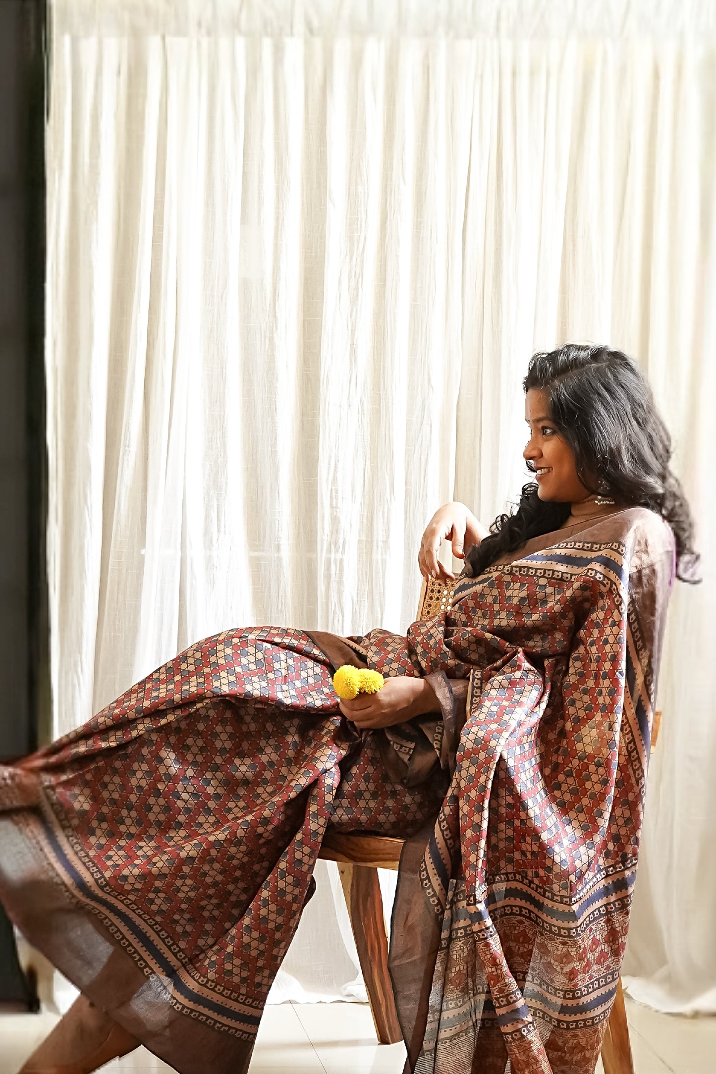 Black Printed Pure Tussar Saree