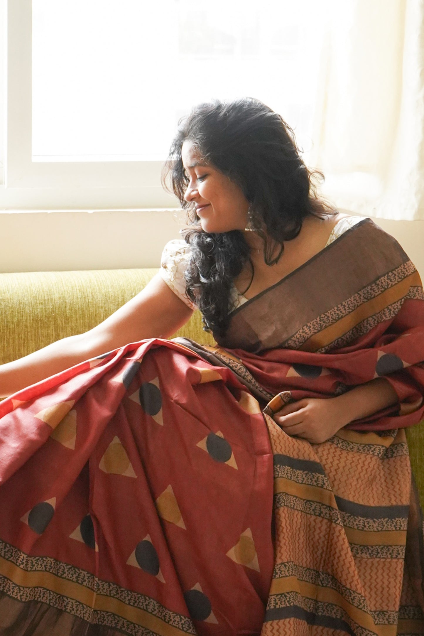 Maroon Printed Pure Tussar Saree
