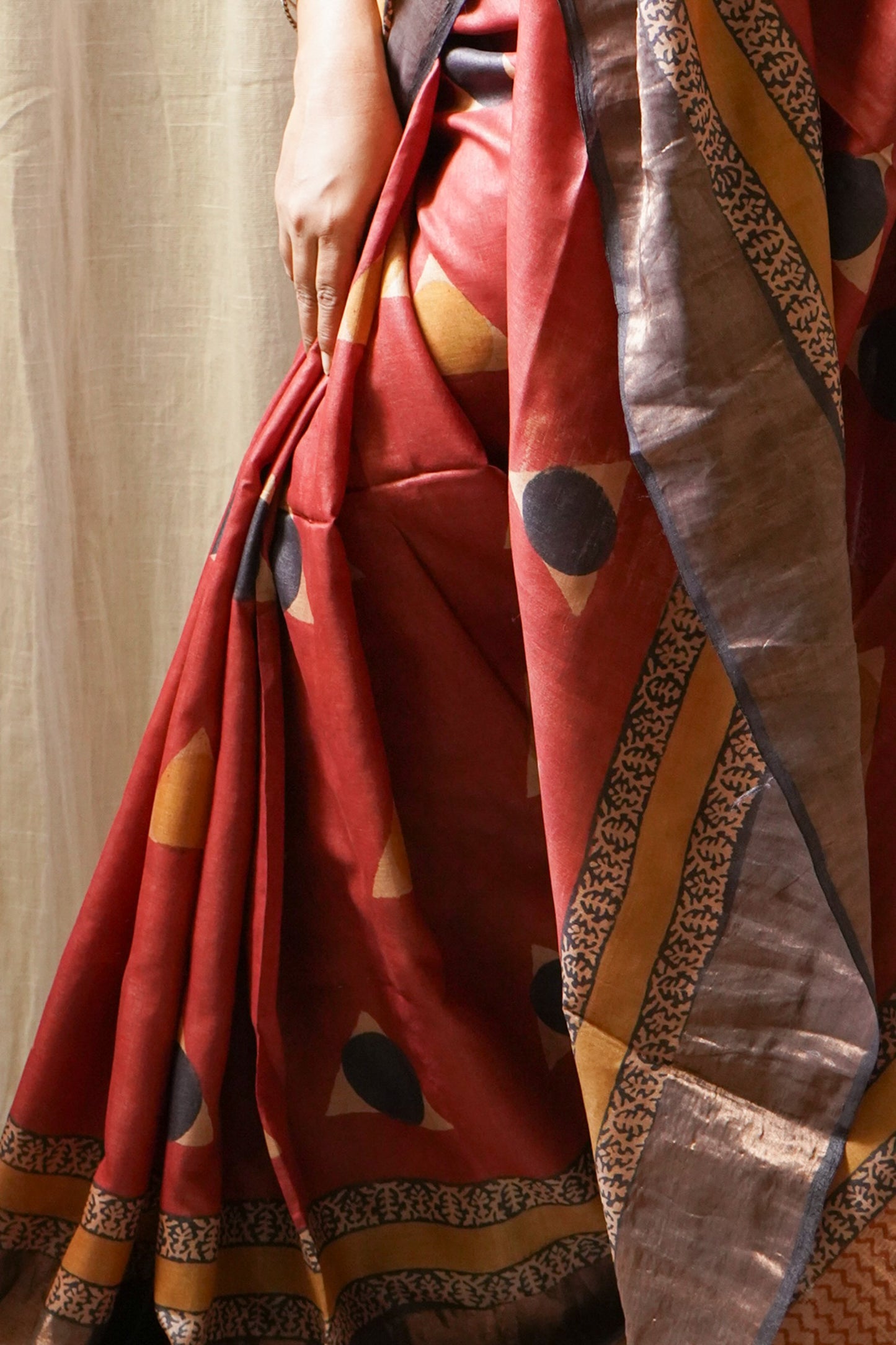 Maroon Printed Pure Tussar Saree
