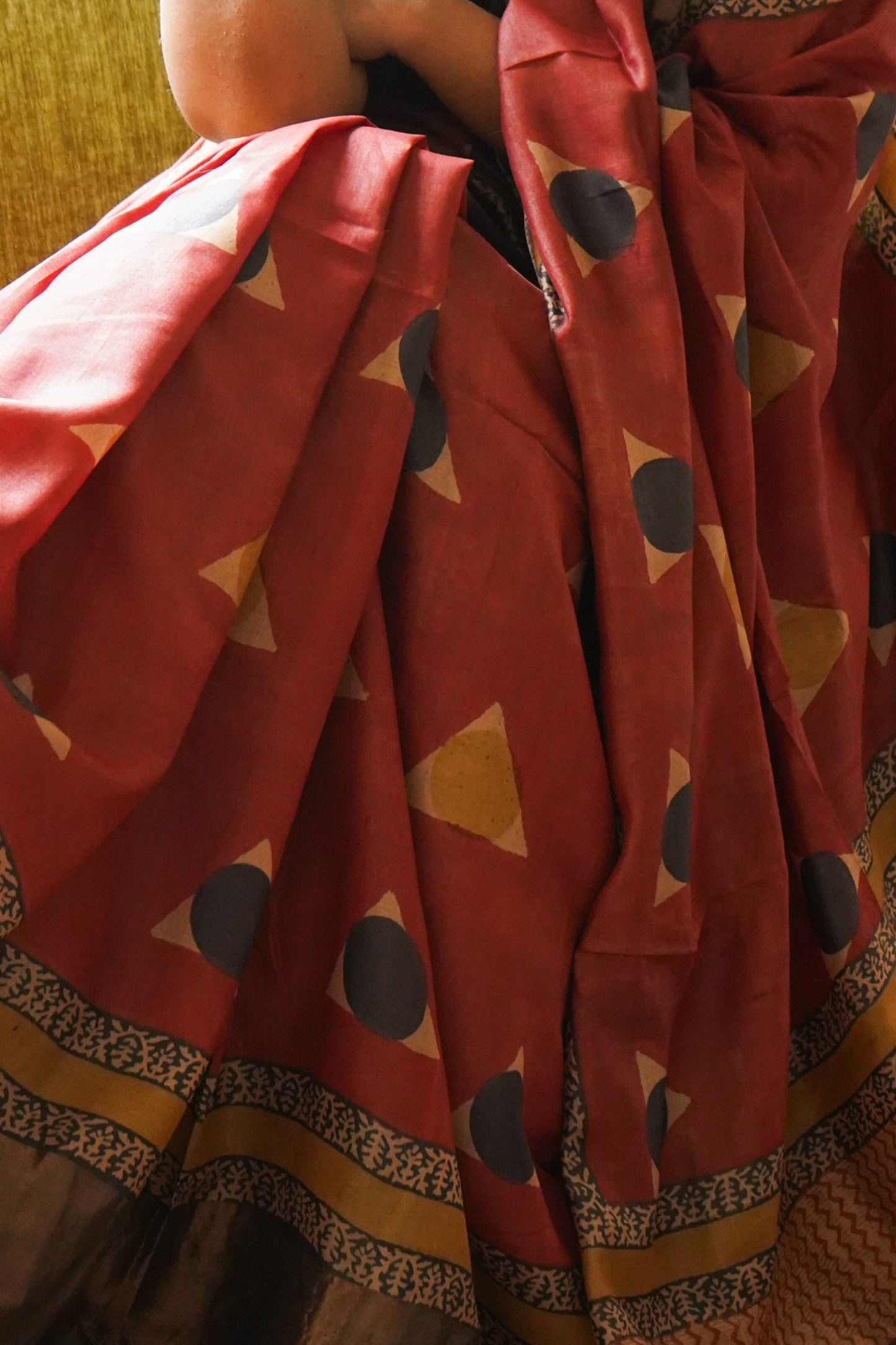 Maroon Printed Pure Tussar Saree