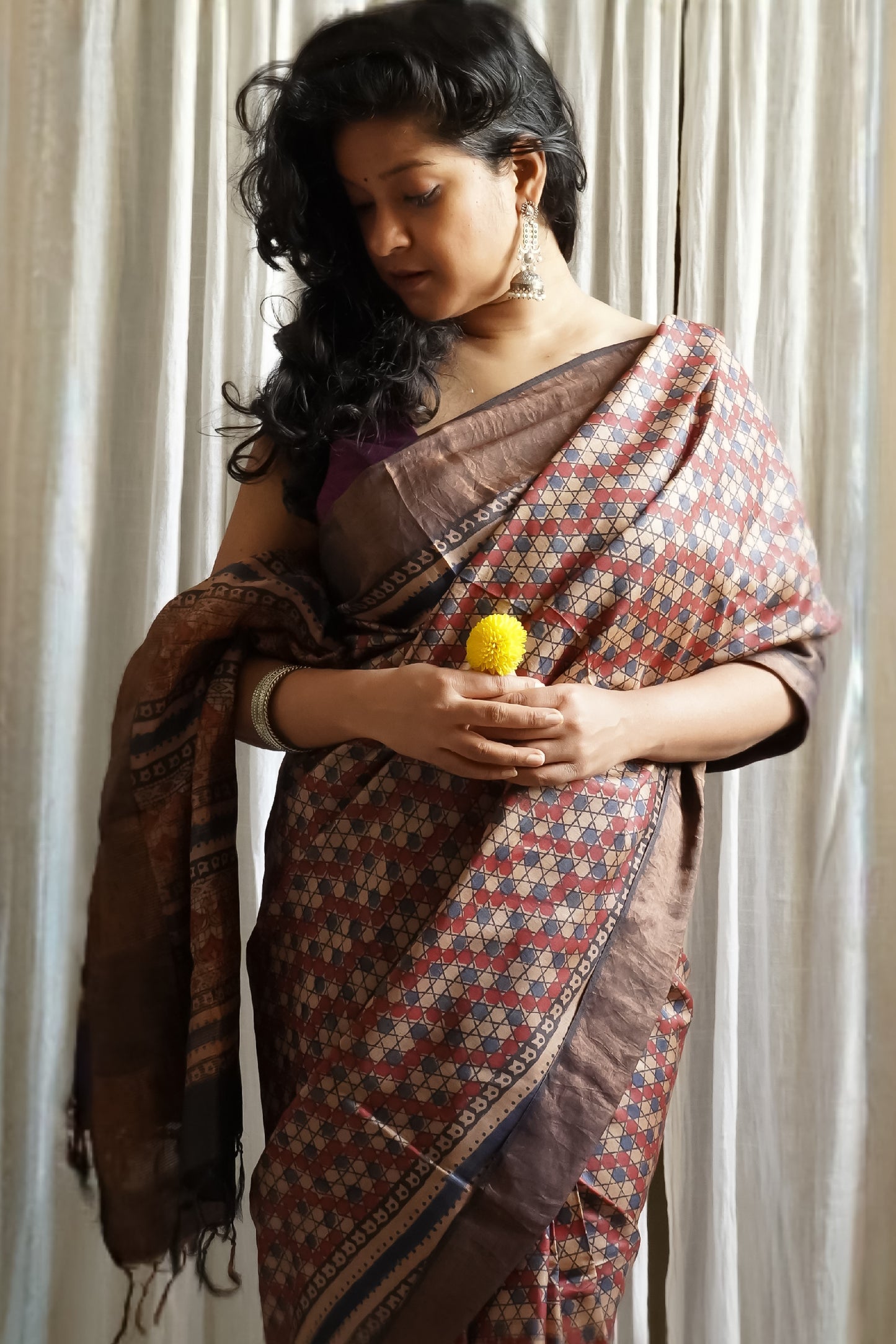 Black Printed Pure Tussar Saree