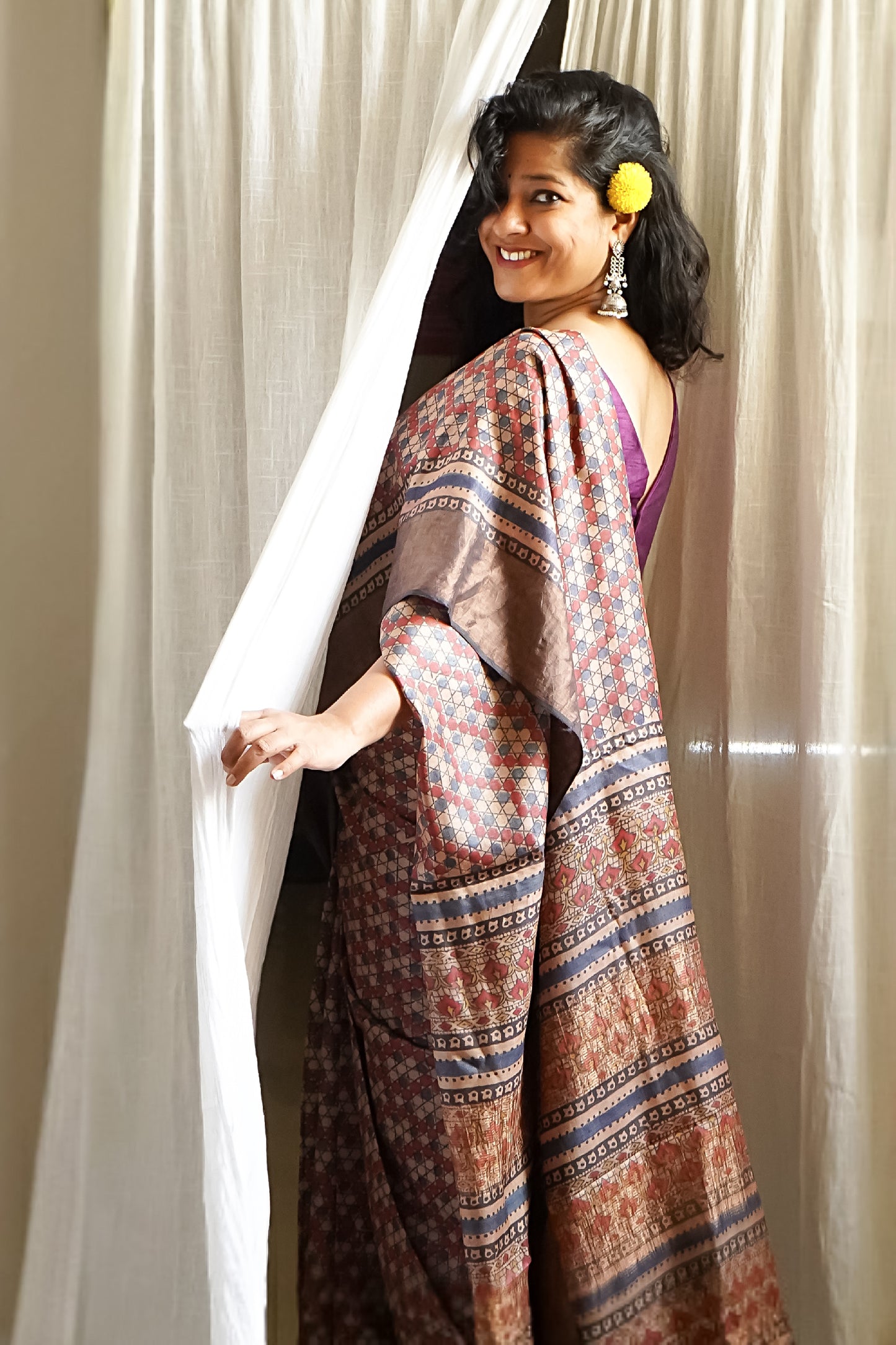Black Printed Pure Tussar Saree