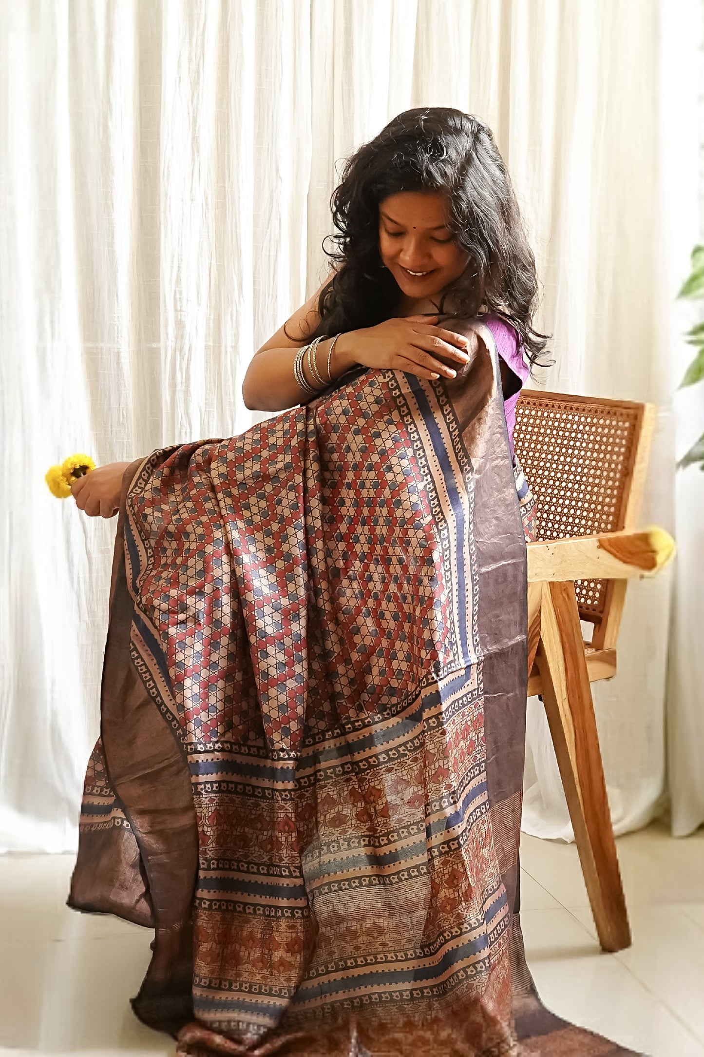 Black Printed Pure Tussar Saree