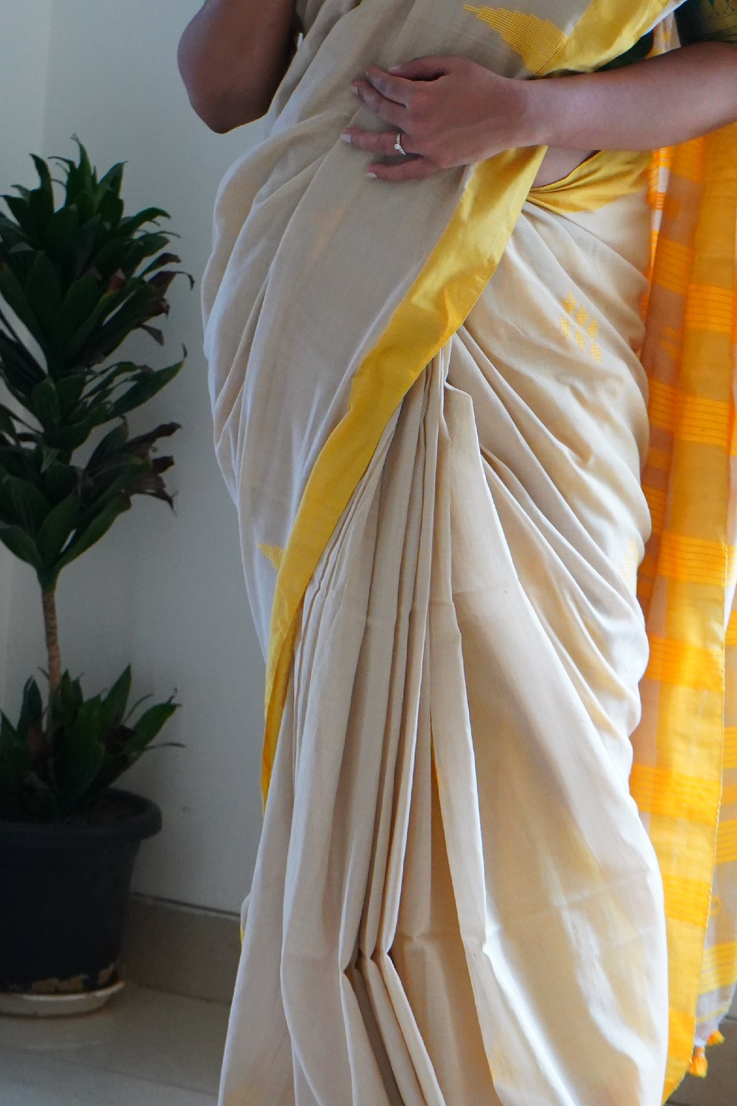 Yellow Bengal Handloom Cotton Saree