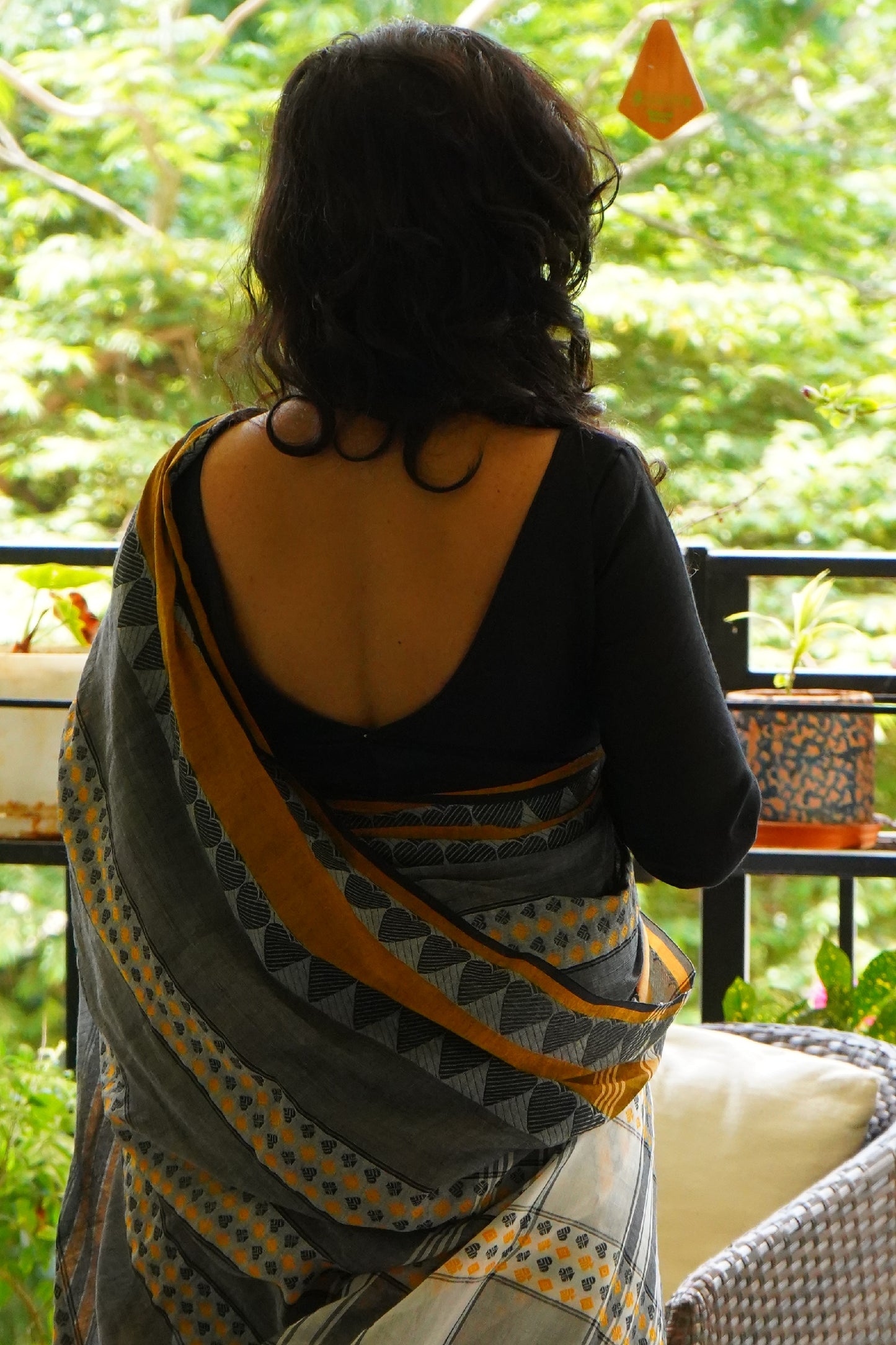 Bengal Handloom Cotton Grey Yellow Saree