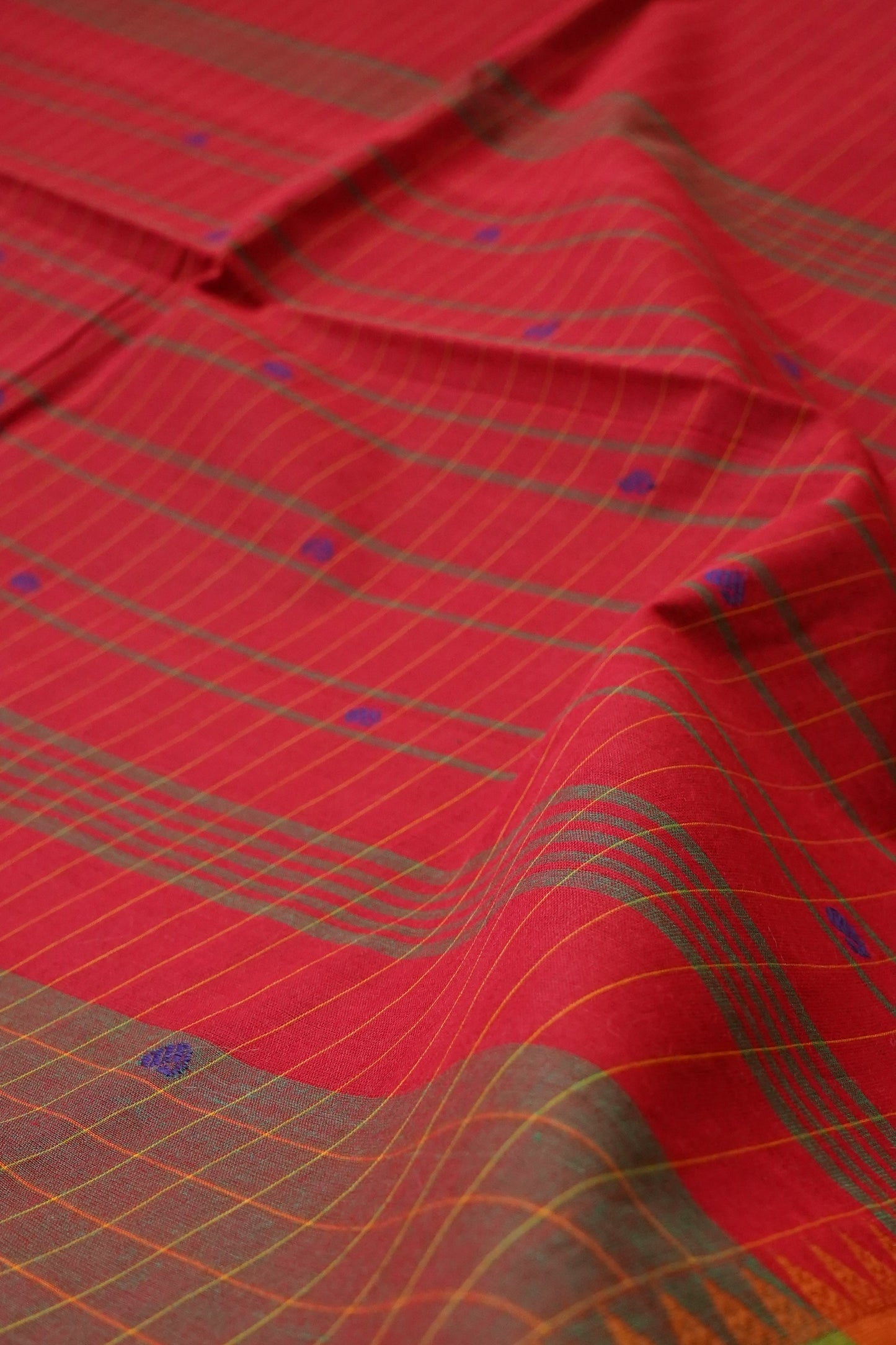 Chettinad Cotton Checks And Butta Maroon Red Saree