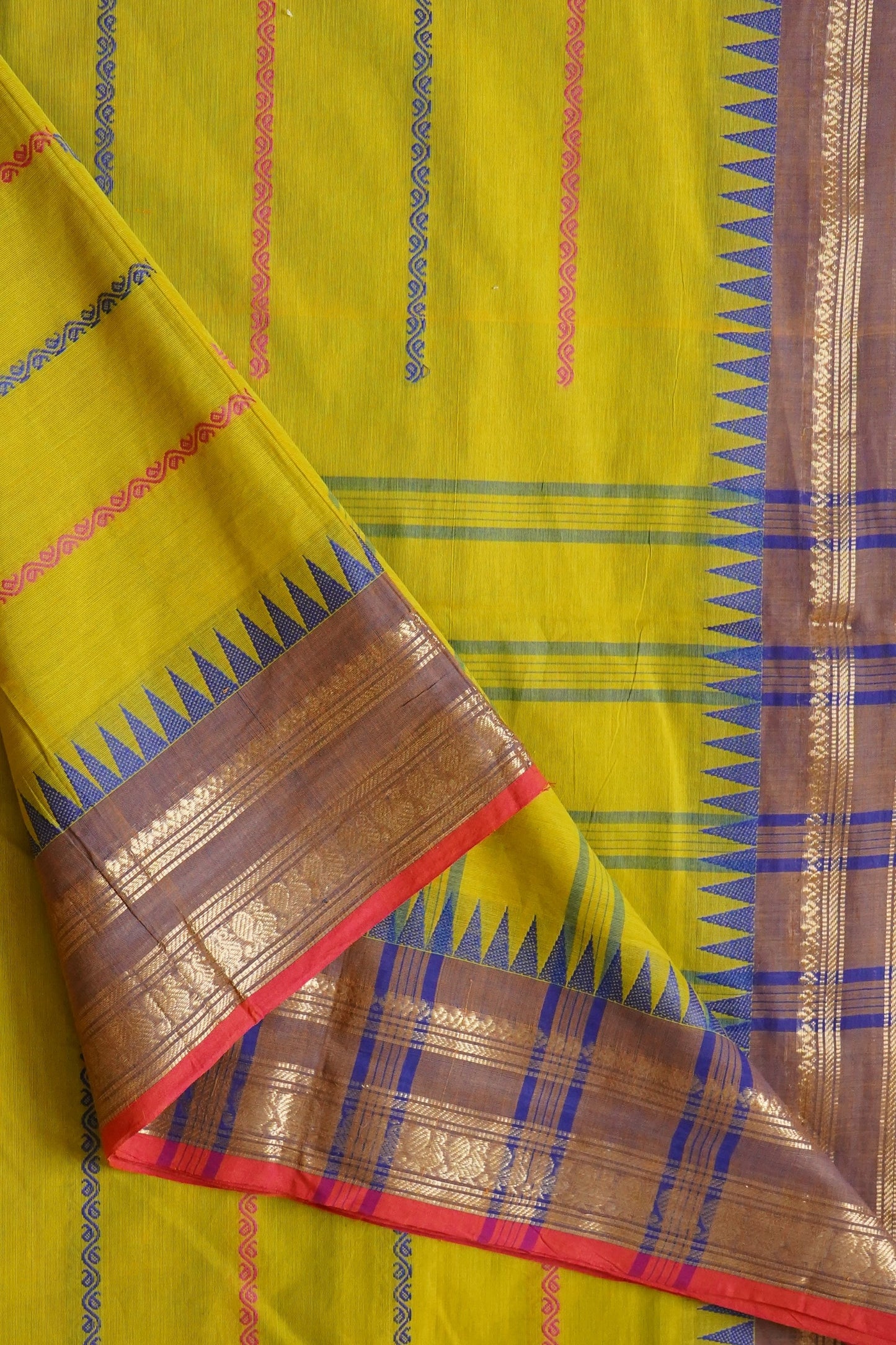 Chettinad Cotton Multicoloured Stripes Green Saree
