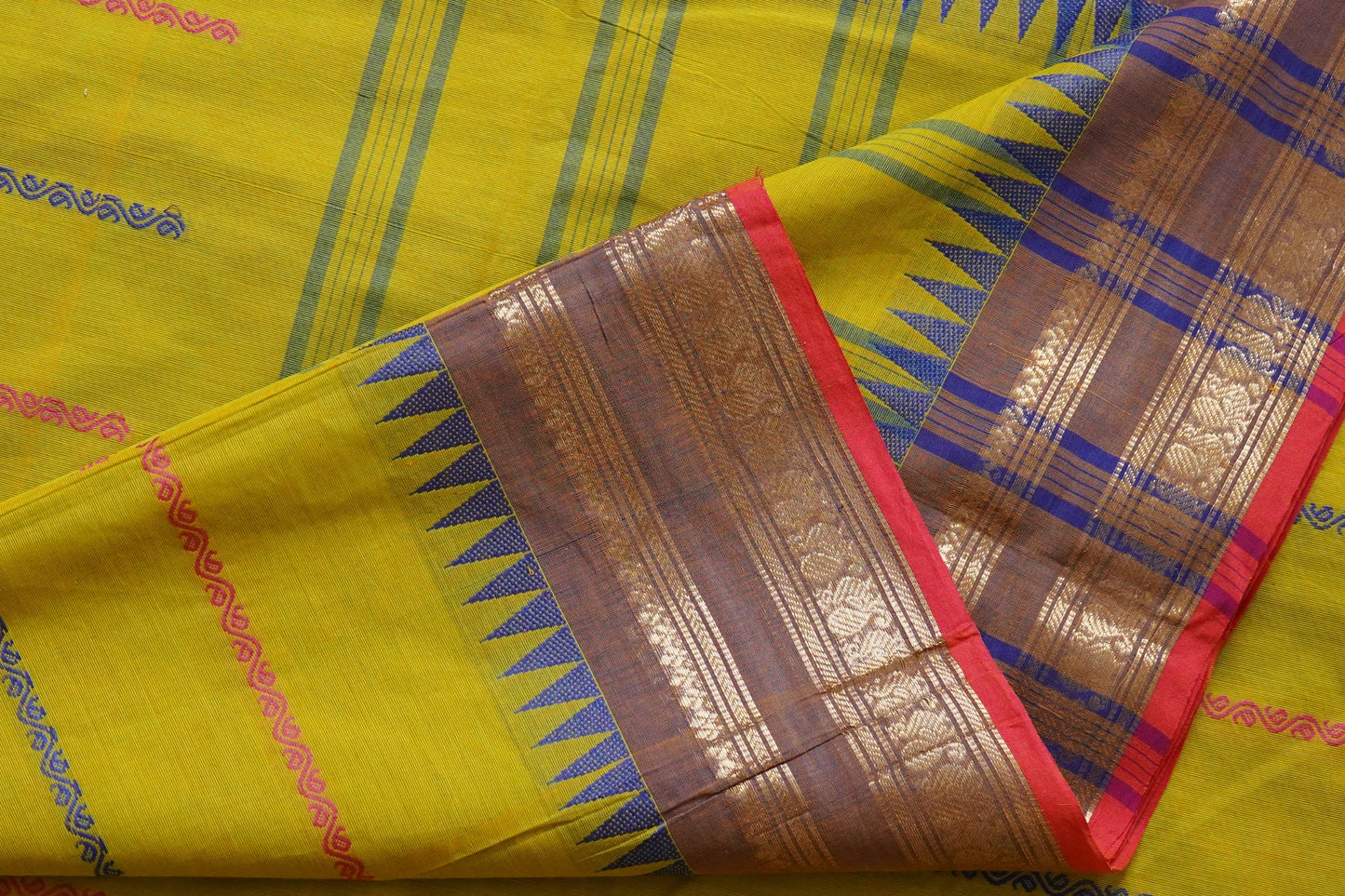 Chettinad Cotton Multicoloured Stripes Green Saree
