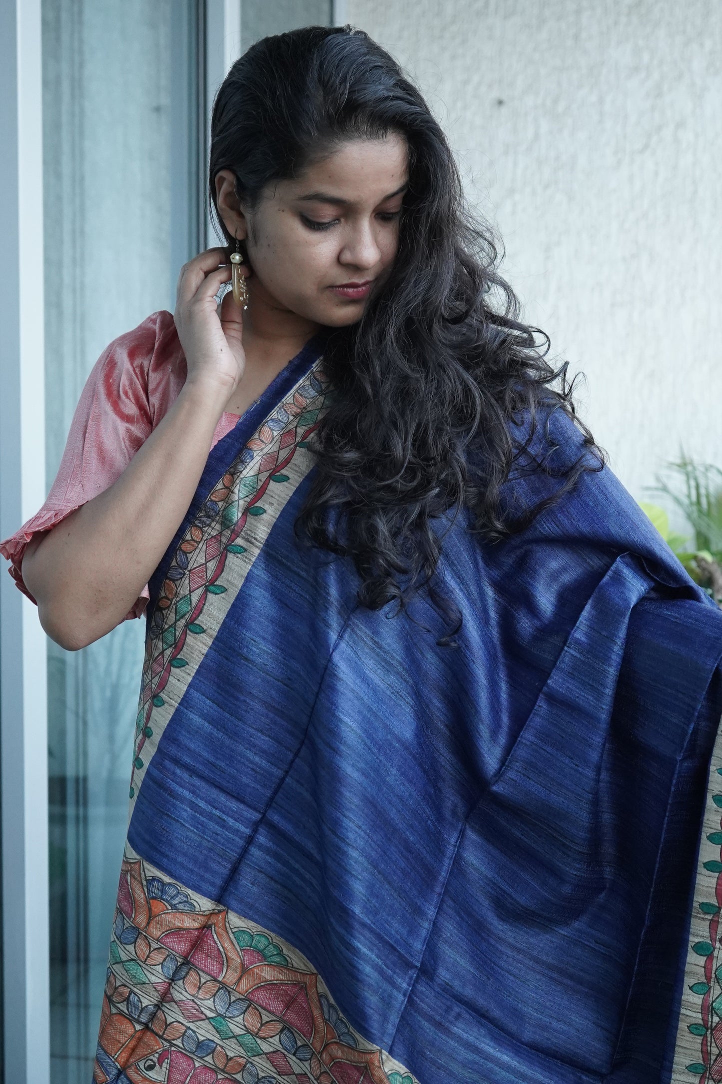 Hand Painted Madhubani Tussar Silk Dupatta