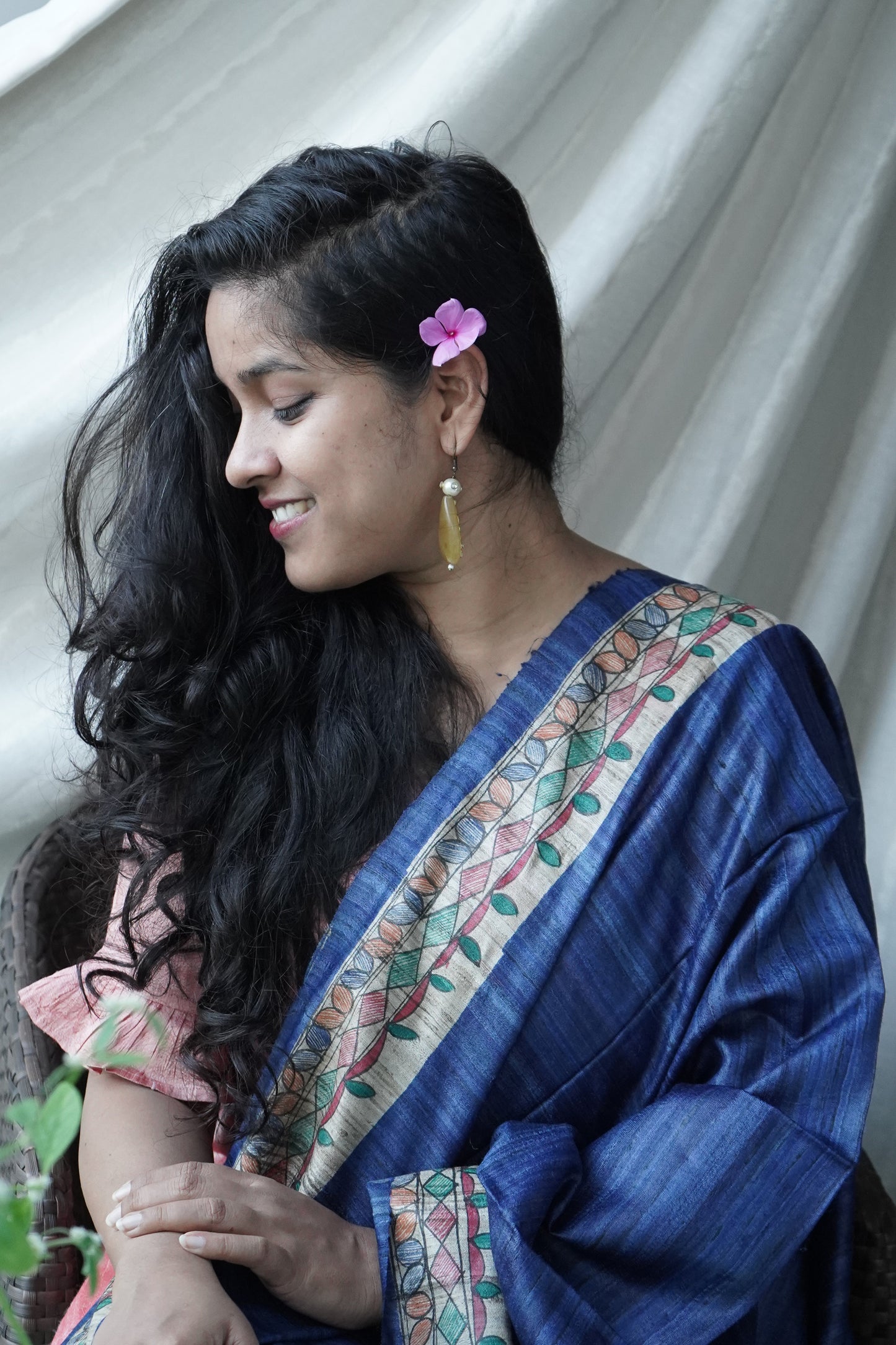 Hand Painted Madhubani Tussar Silk Dupatta